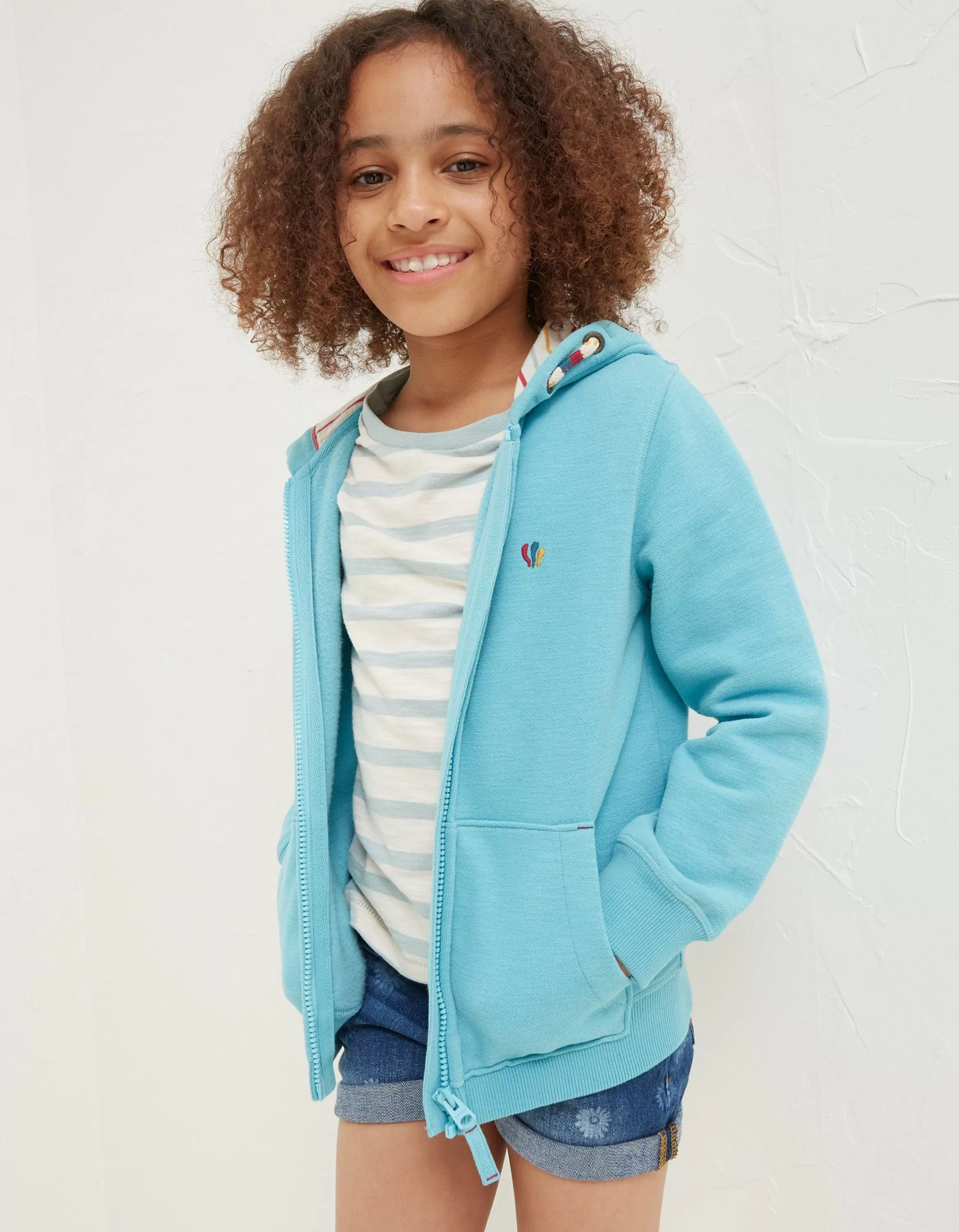 Outlet FatFace Flamingo Sweat Zip Through Hoodie Aqua Blue