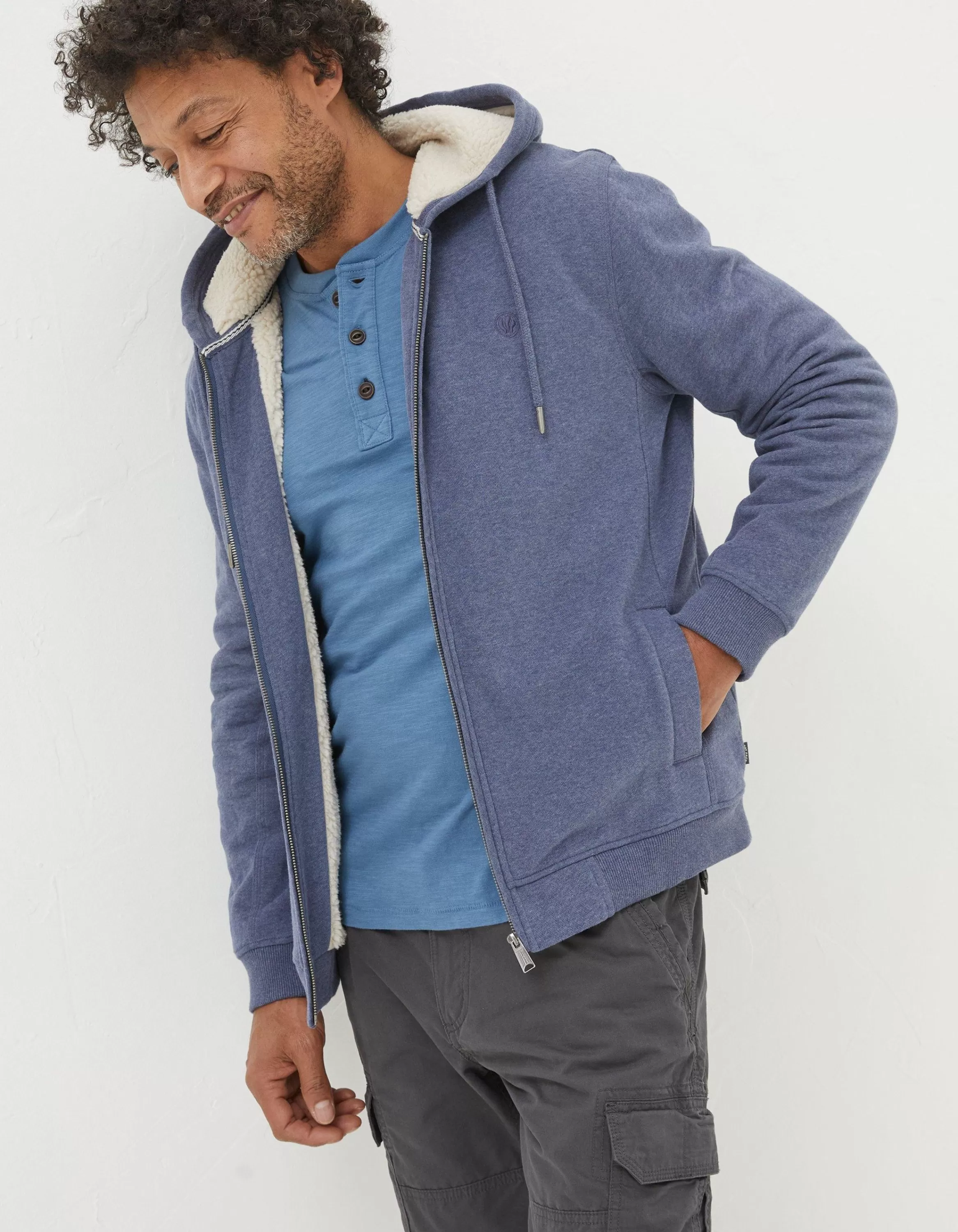 Fashion FatFace Fleece Lined Hoodie Blue