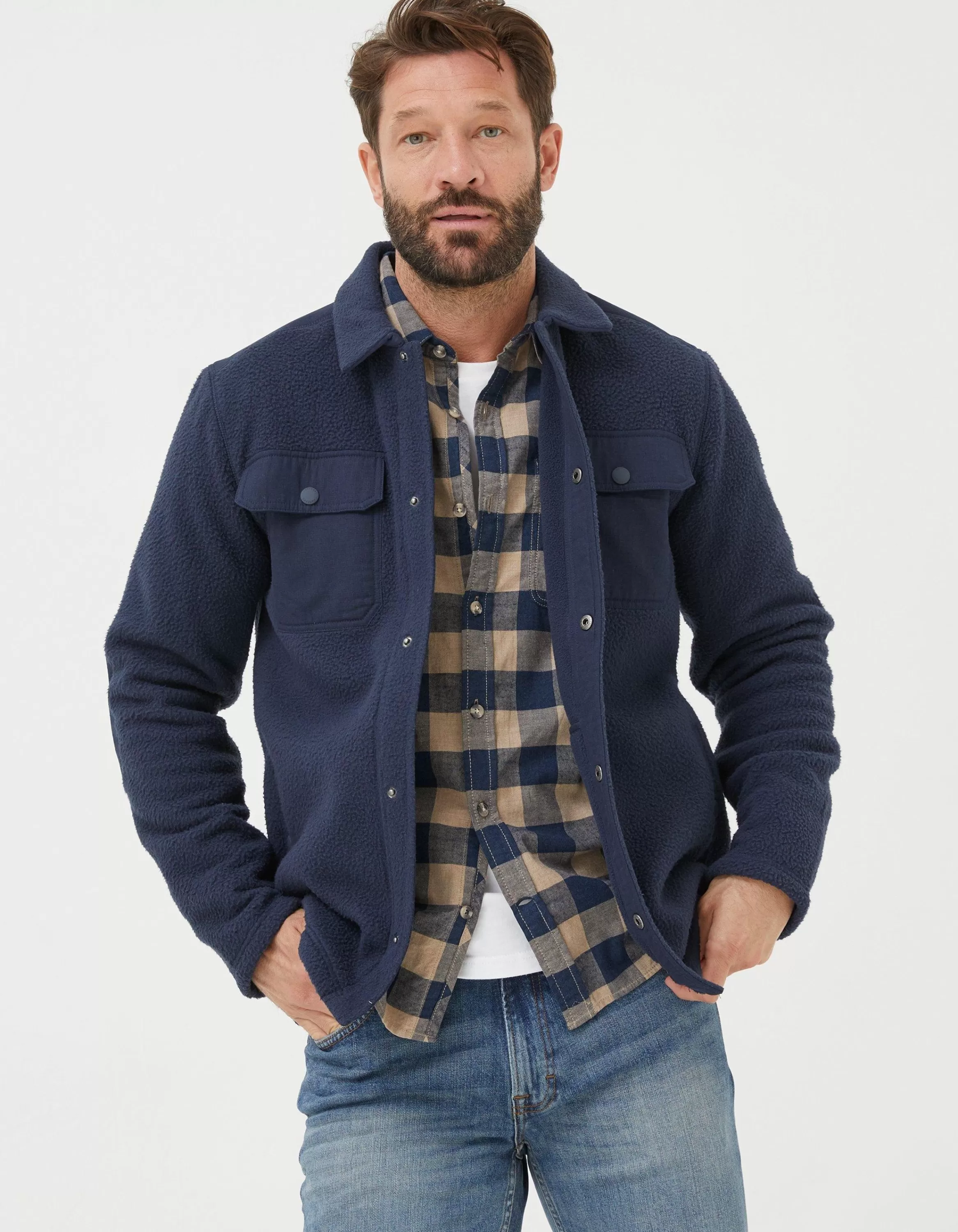 Outlet FatFace Fleece Overshirt Navy