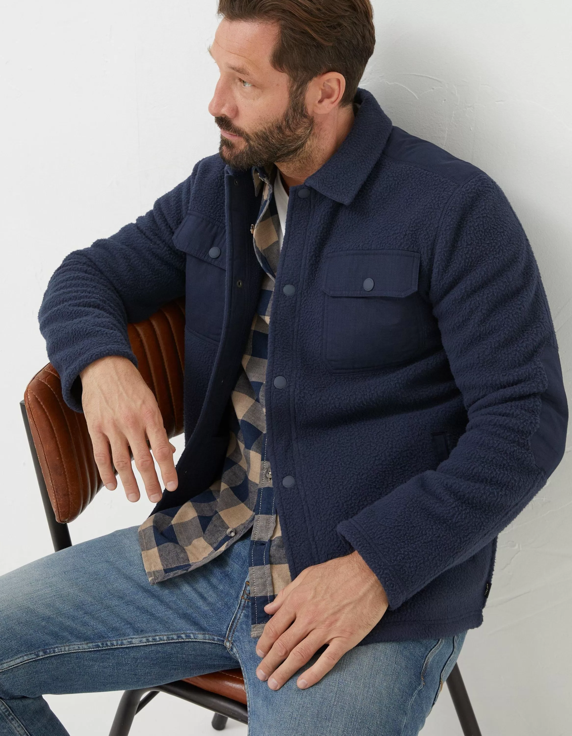 Outlet FatFace Fleece Overshirt Navy