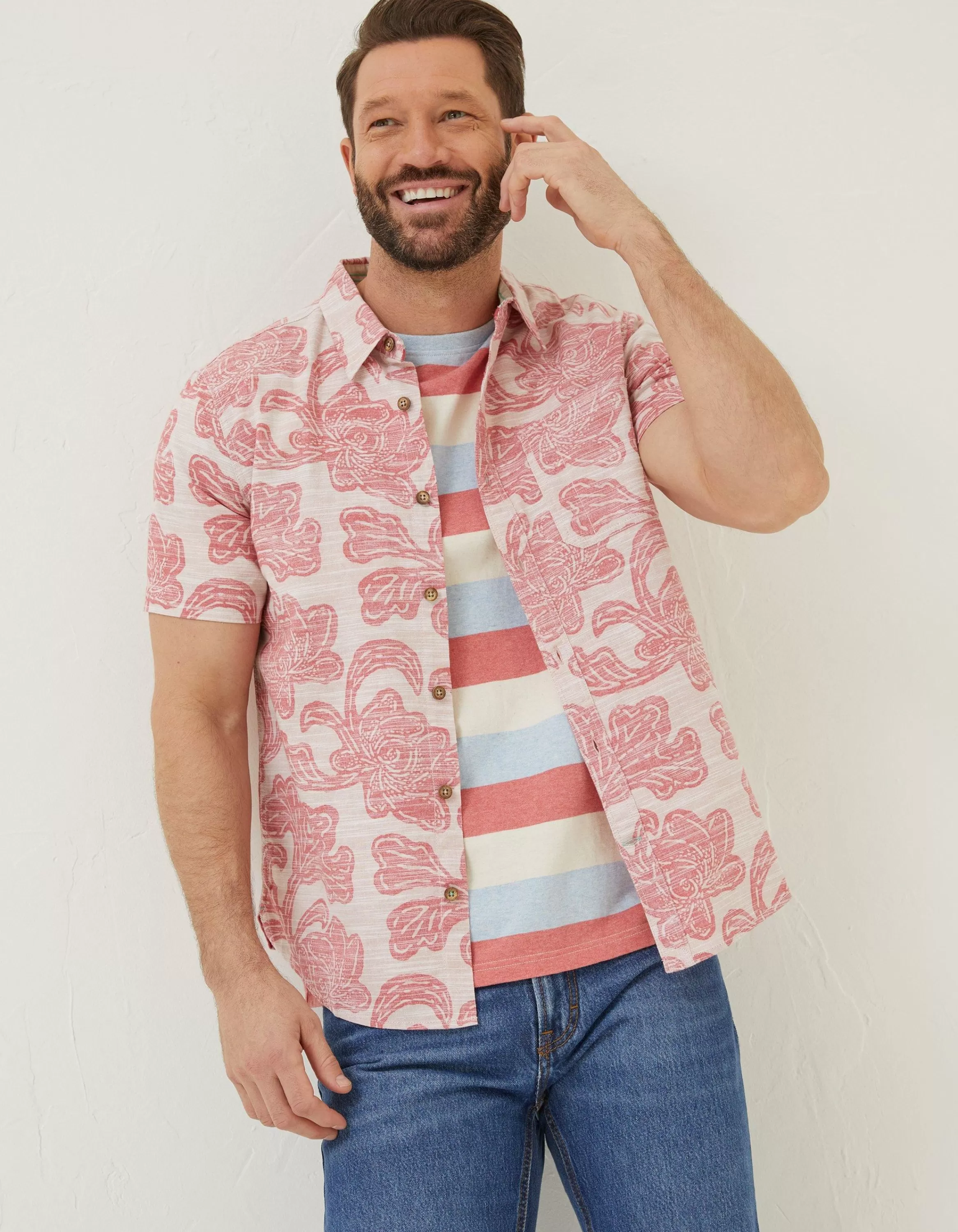 Cheap FatFace Floral Block Print Shirt Dusky Pink