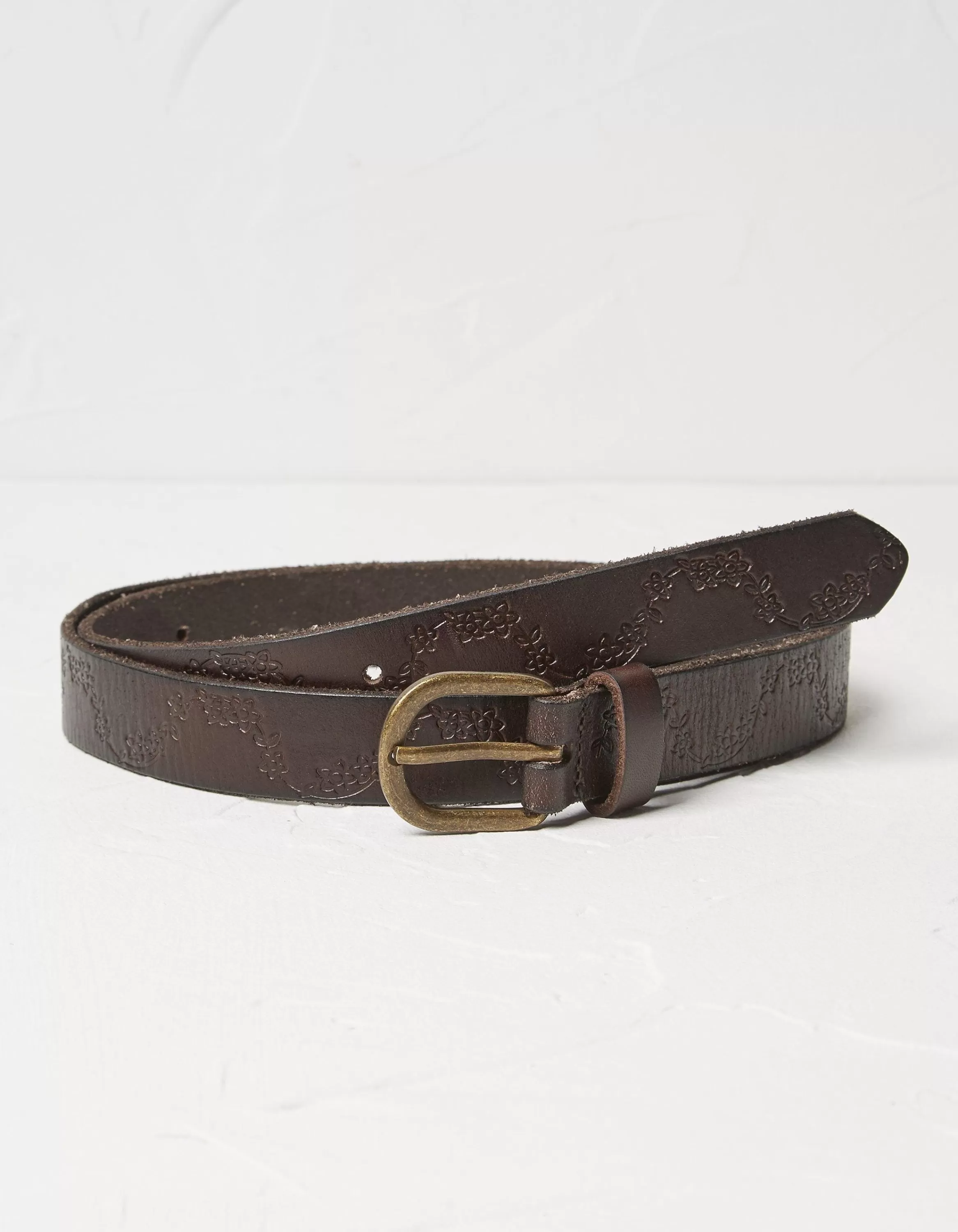 Discount FatFace Floral Embossed Leather Belt Chocolate