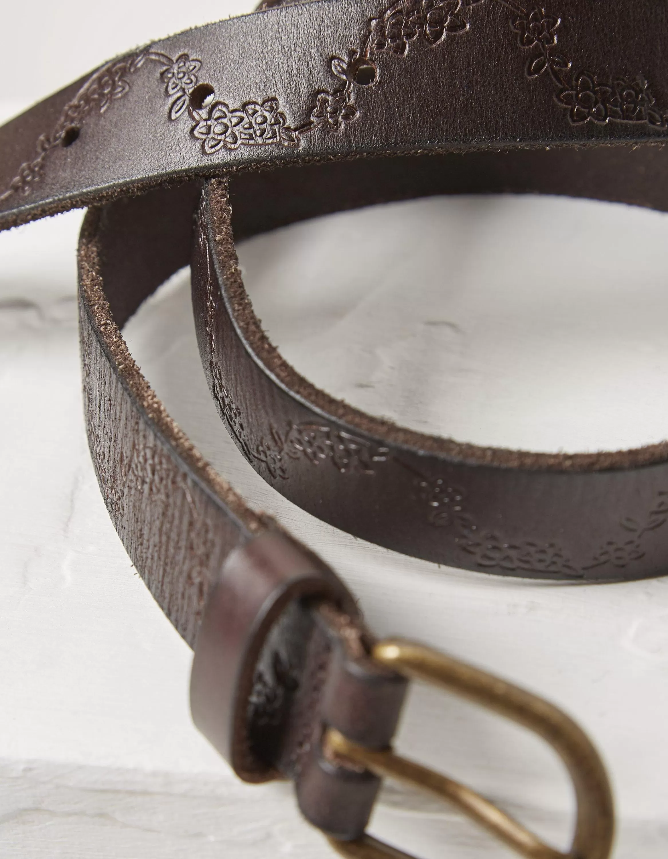 Discount FatFace Floral Embossed Leather Belt Chocolate