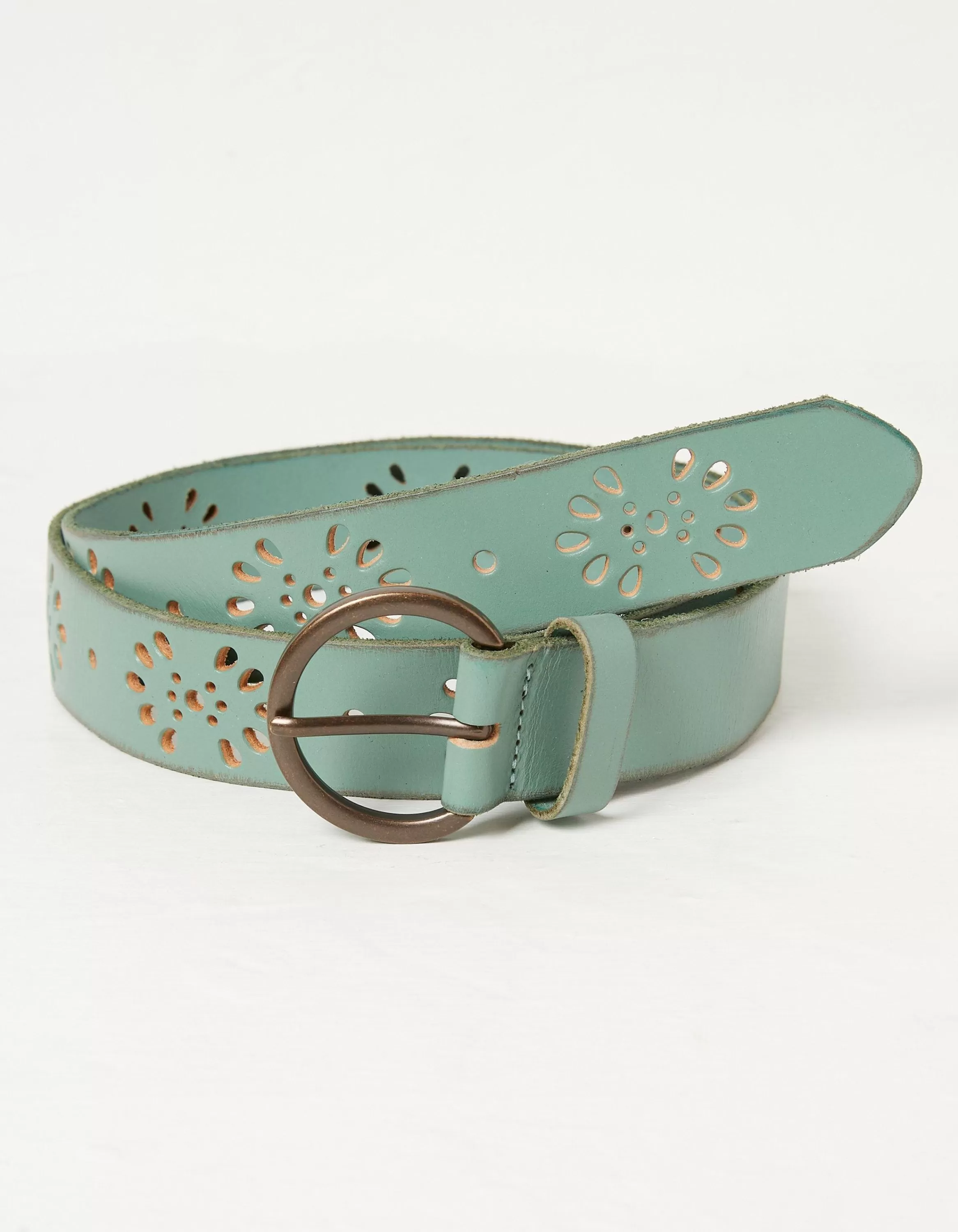 Sale FatFace Floral Laser Cut Belt Green Haze