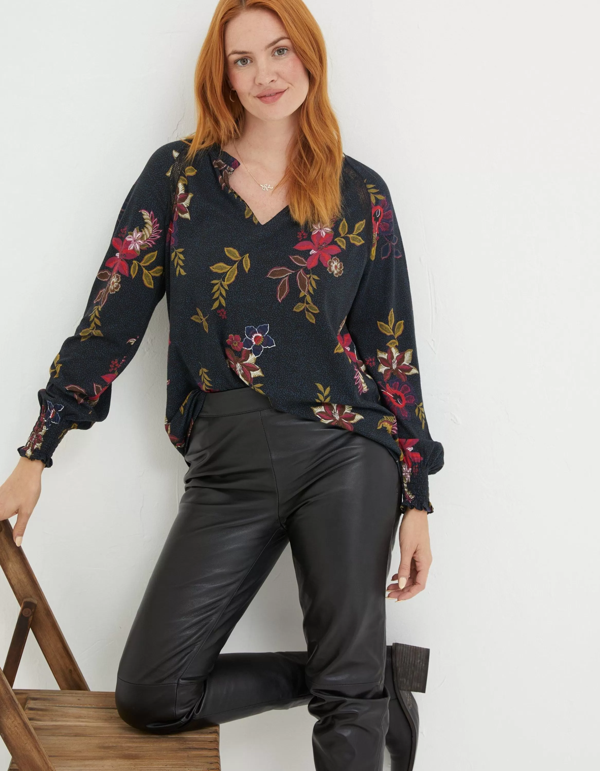 Discount FatFace Florence Dotted Floral Top Black