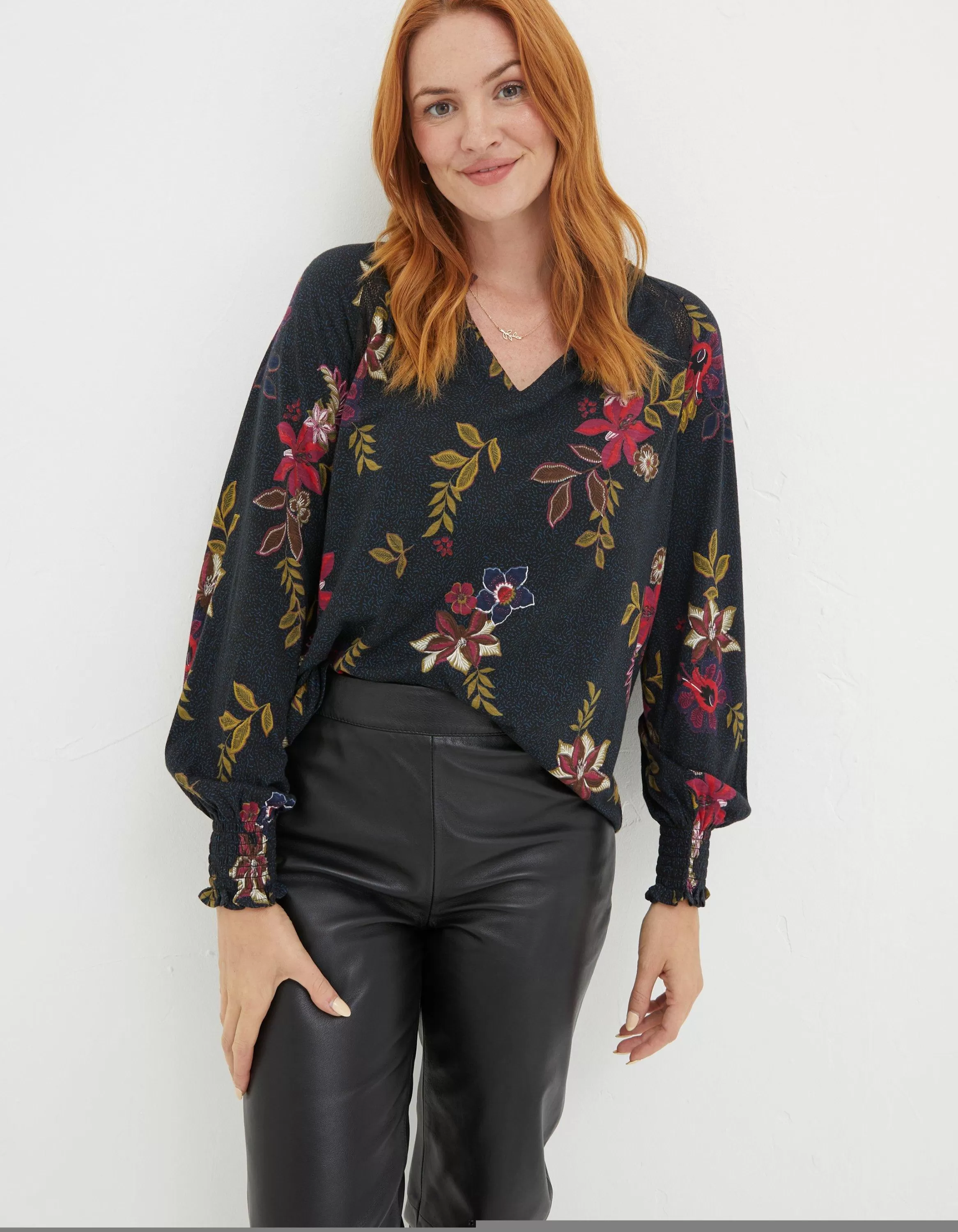 Discount FatFace Florence Dotted Floral Top Black