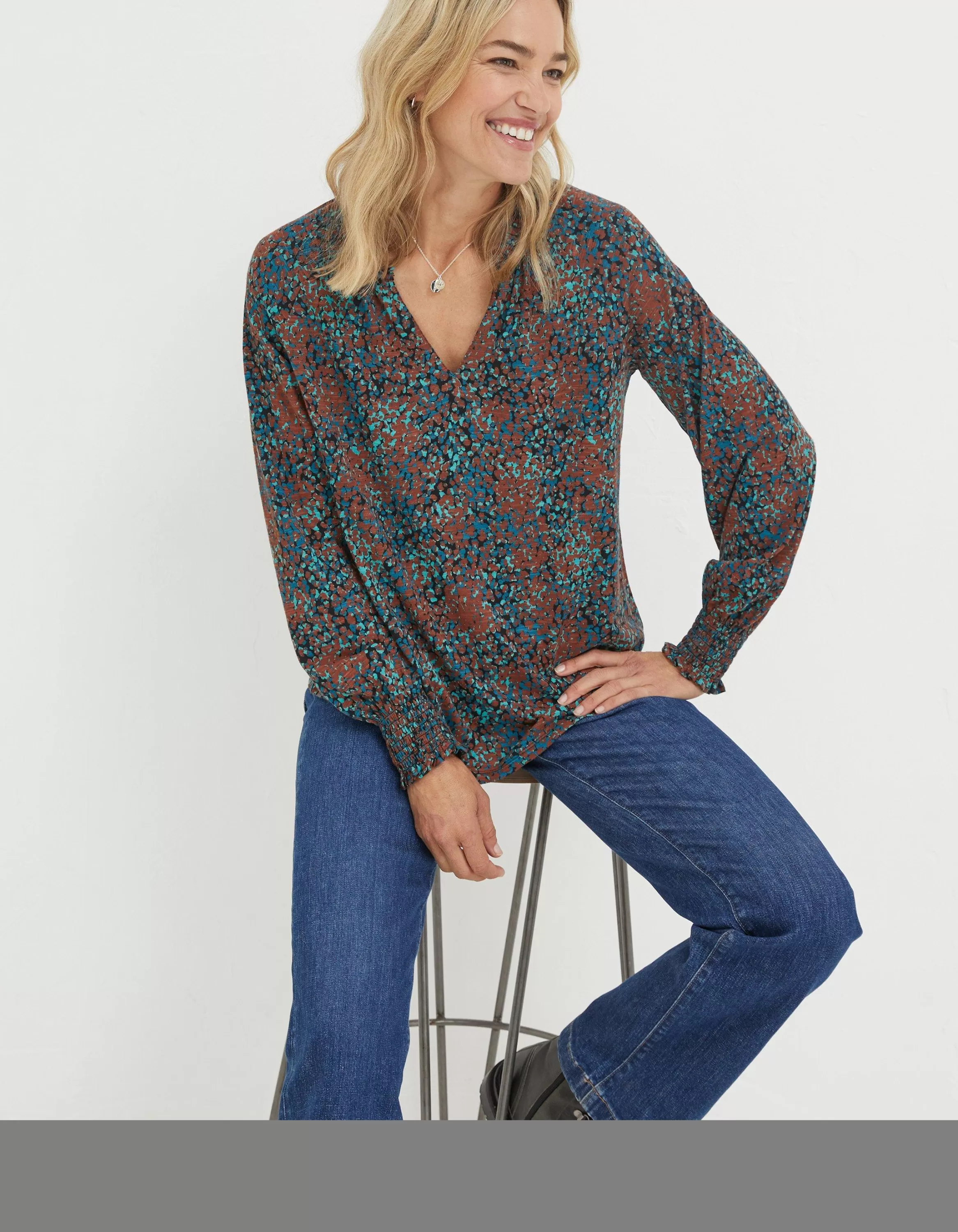 New FatFace Florence Textured Spot Top Multi