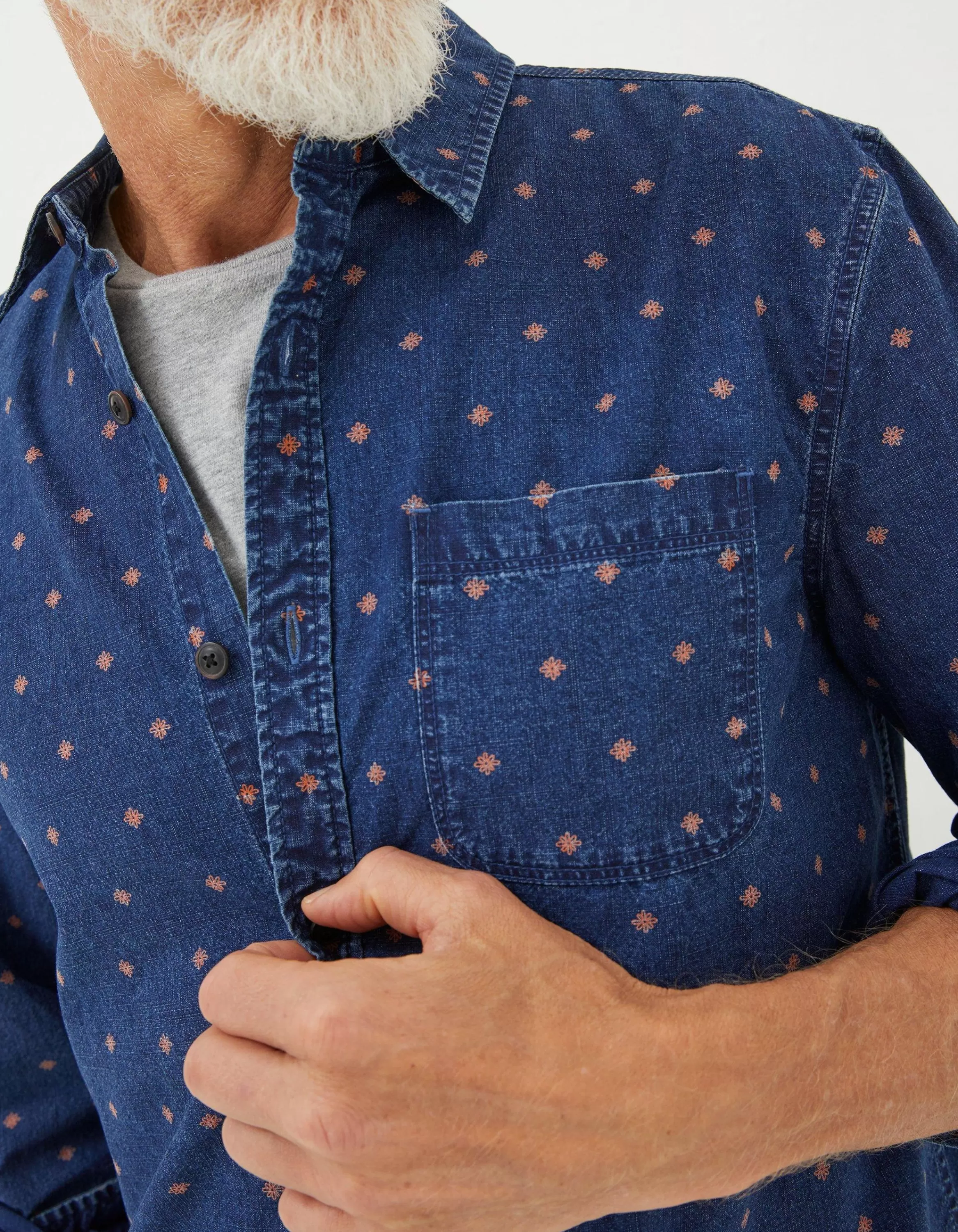 Online FatFace Flower Geo Print Shirt Navy