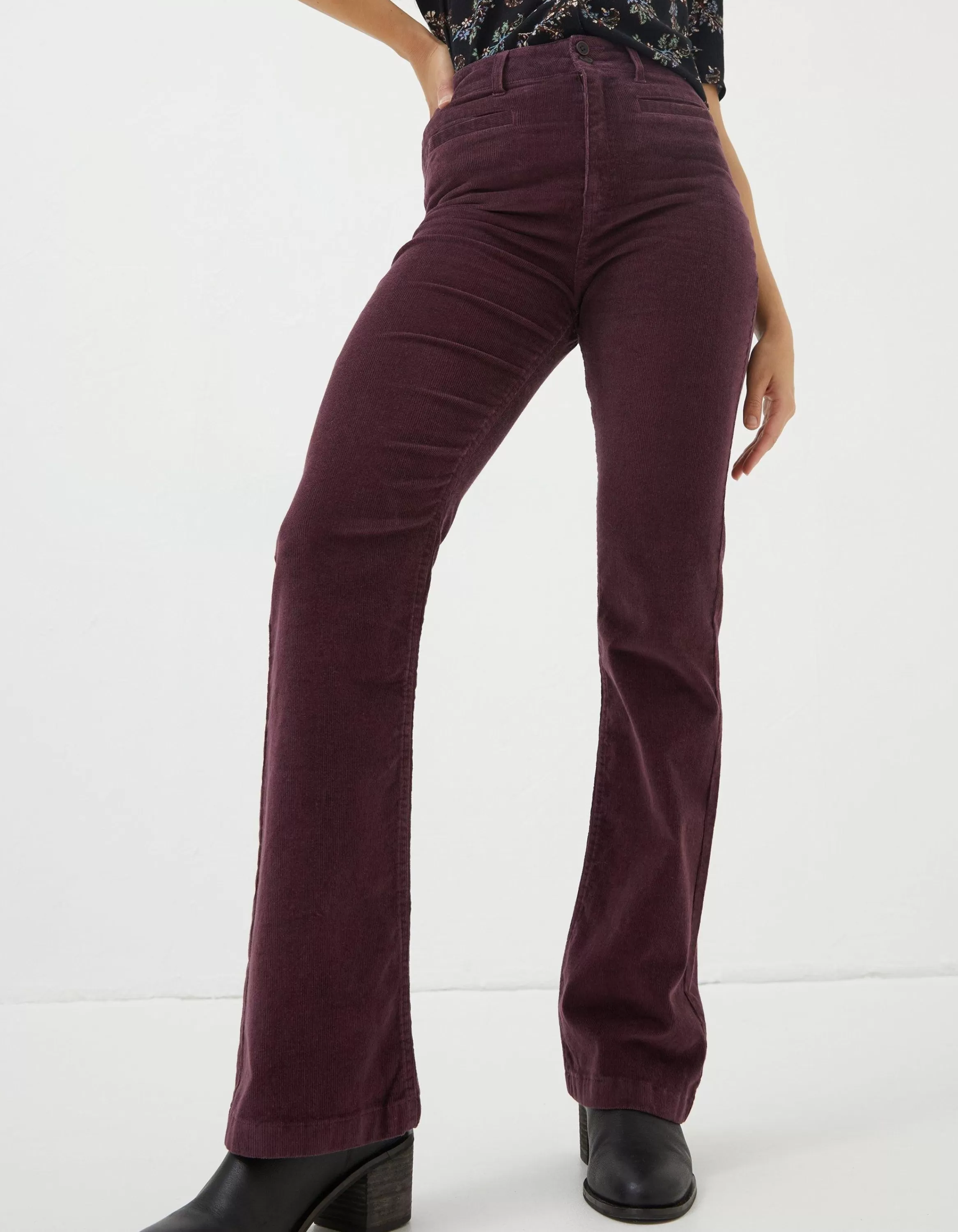 New FatFace Fly Flare Corduroy Trousers Purple