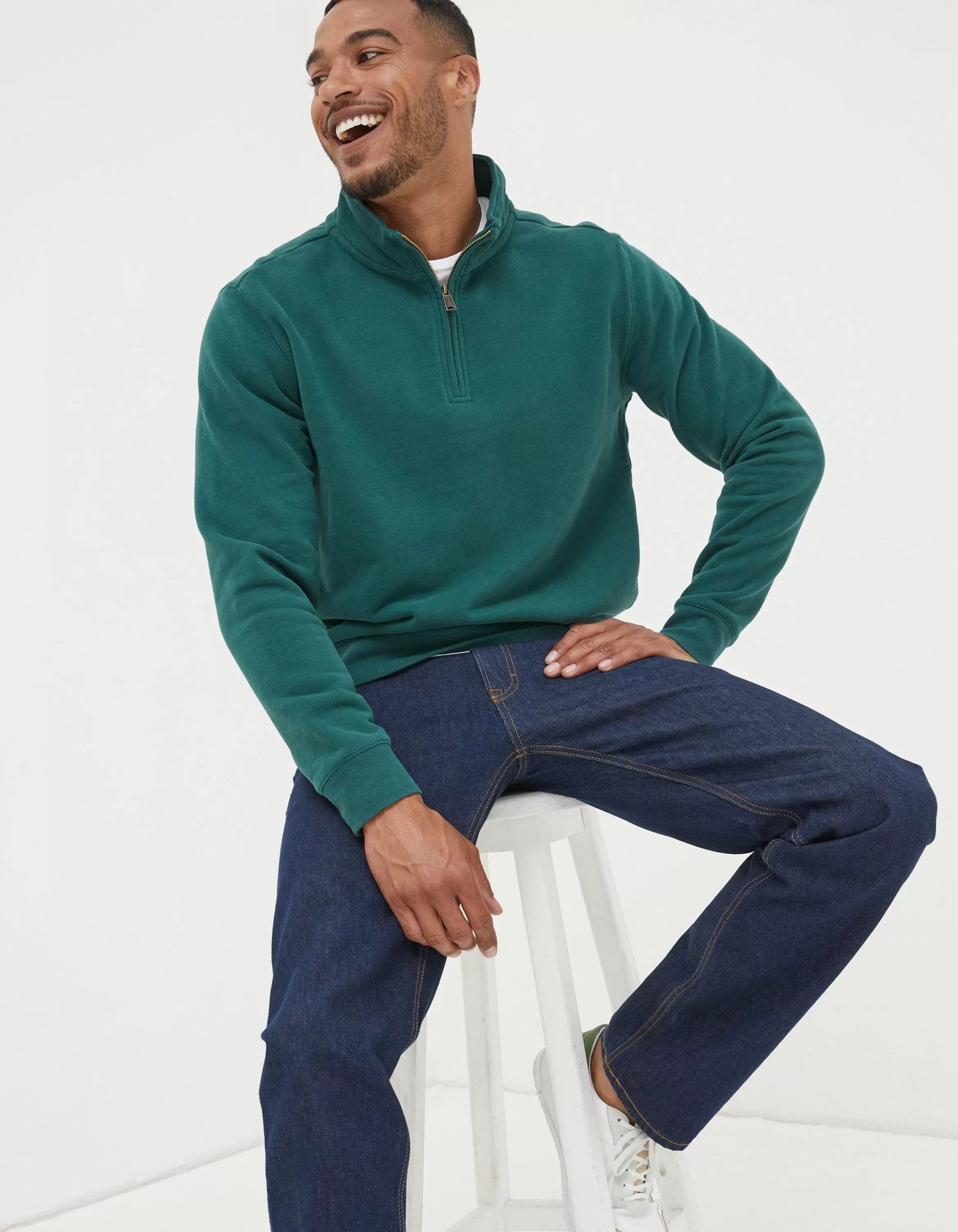 Best Sale FatFace Fowey Half Neck Sweatshirt Jade Green