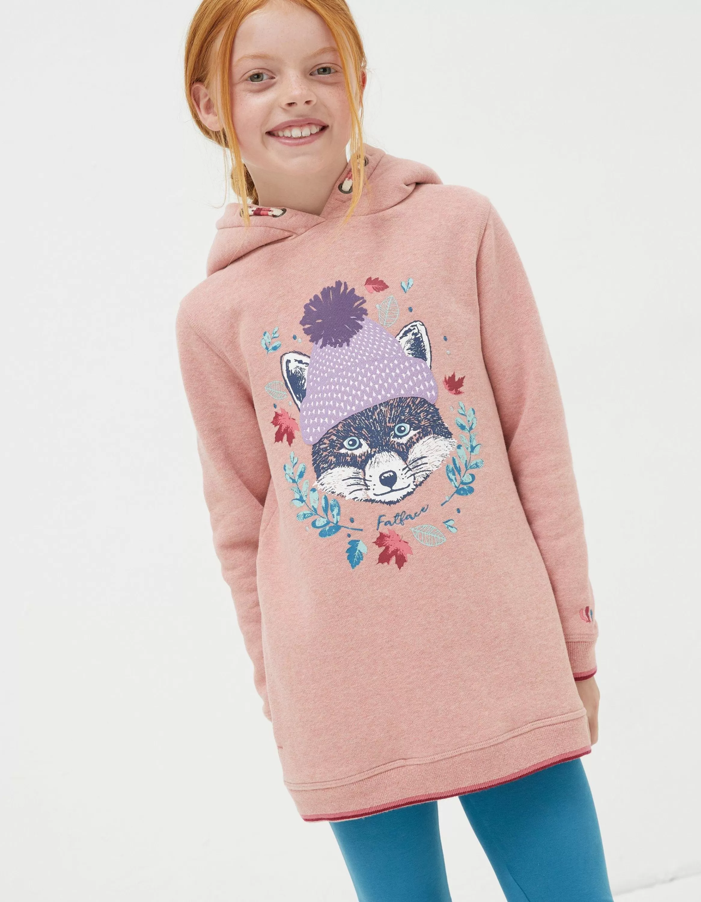 Hot FatFace Fox Longline Sweat Hoodie Pink