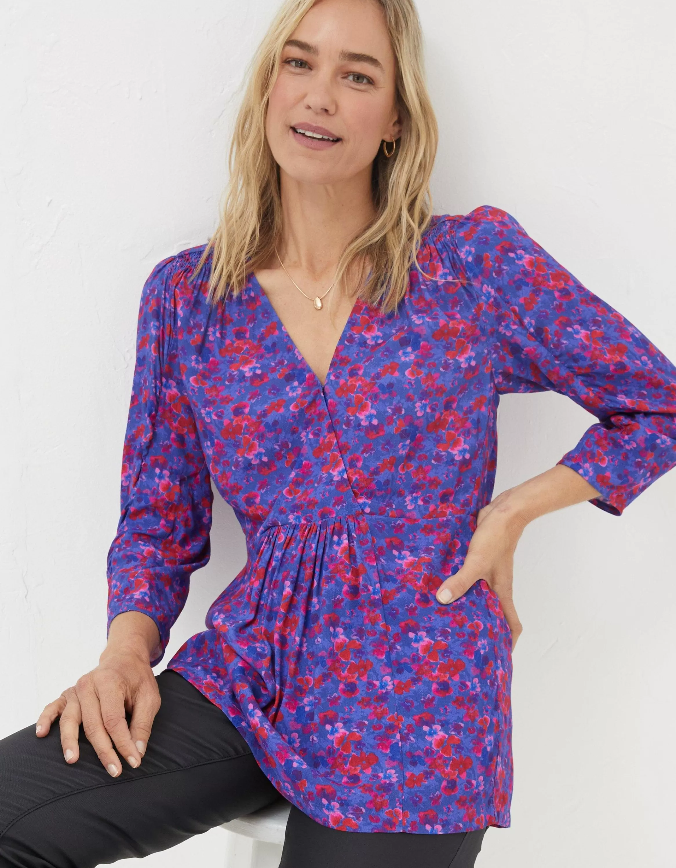 New FatFace Frankie Painterly Blouse Purple