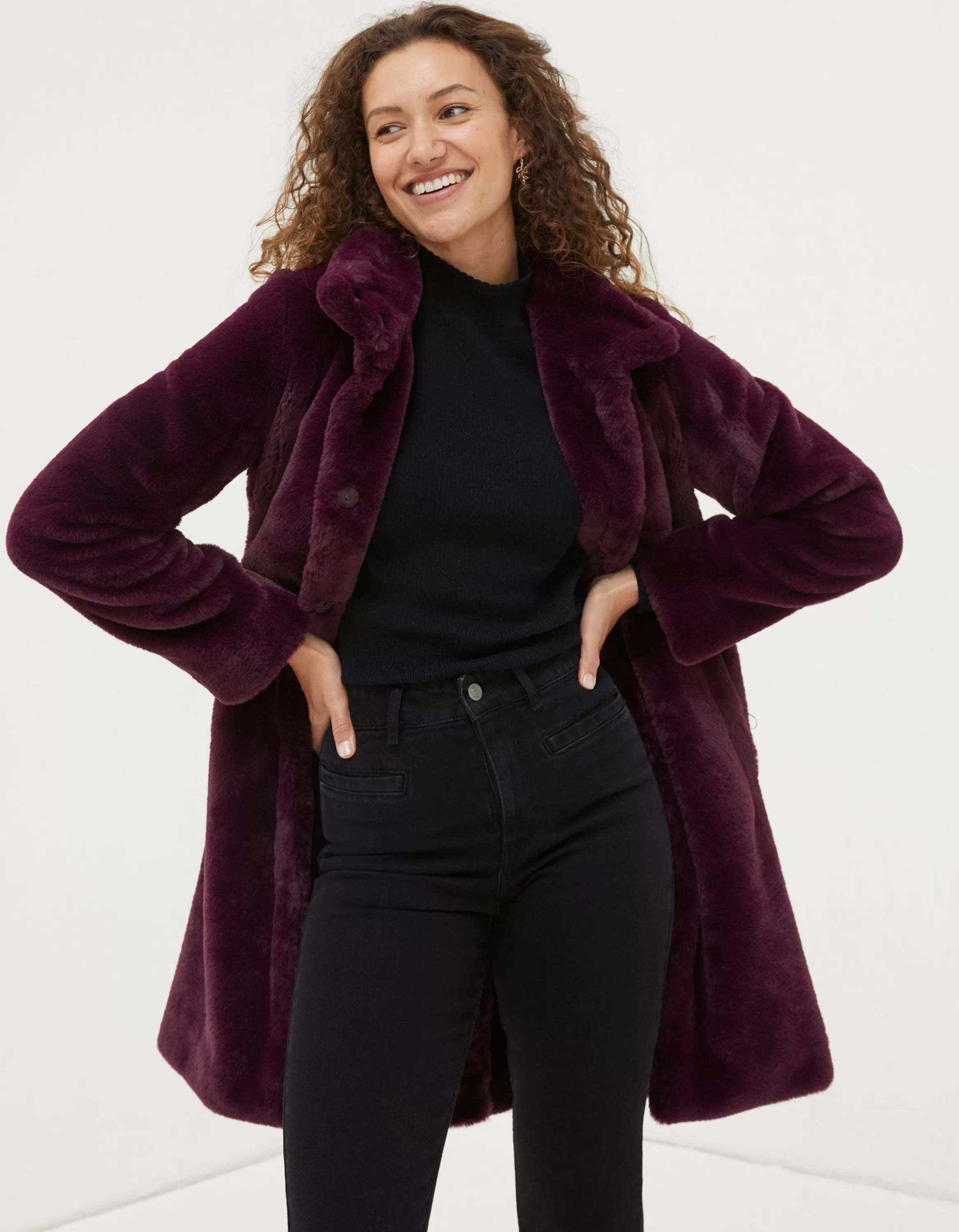 Sale FatFace Freya Faux Fur Long Coat Purple