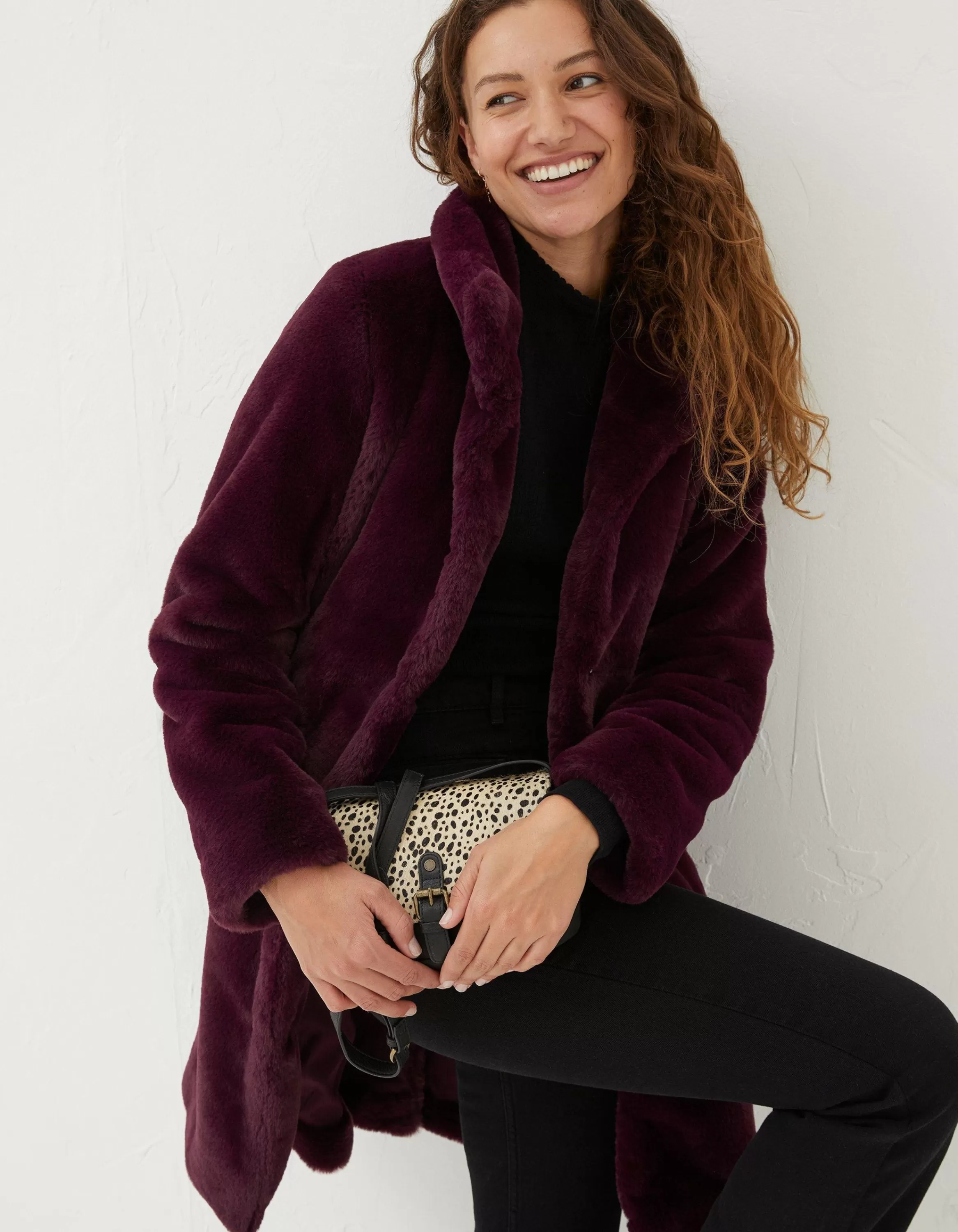 Sale FatFace Freya Faux Fur Long Coat Purple