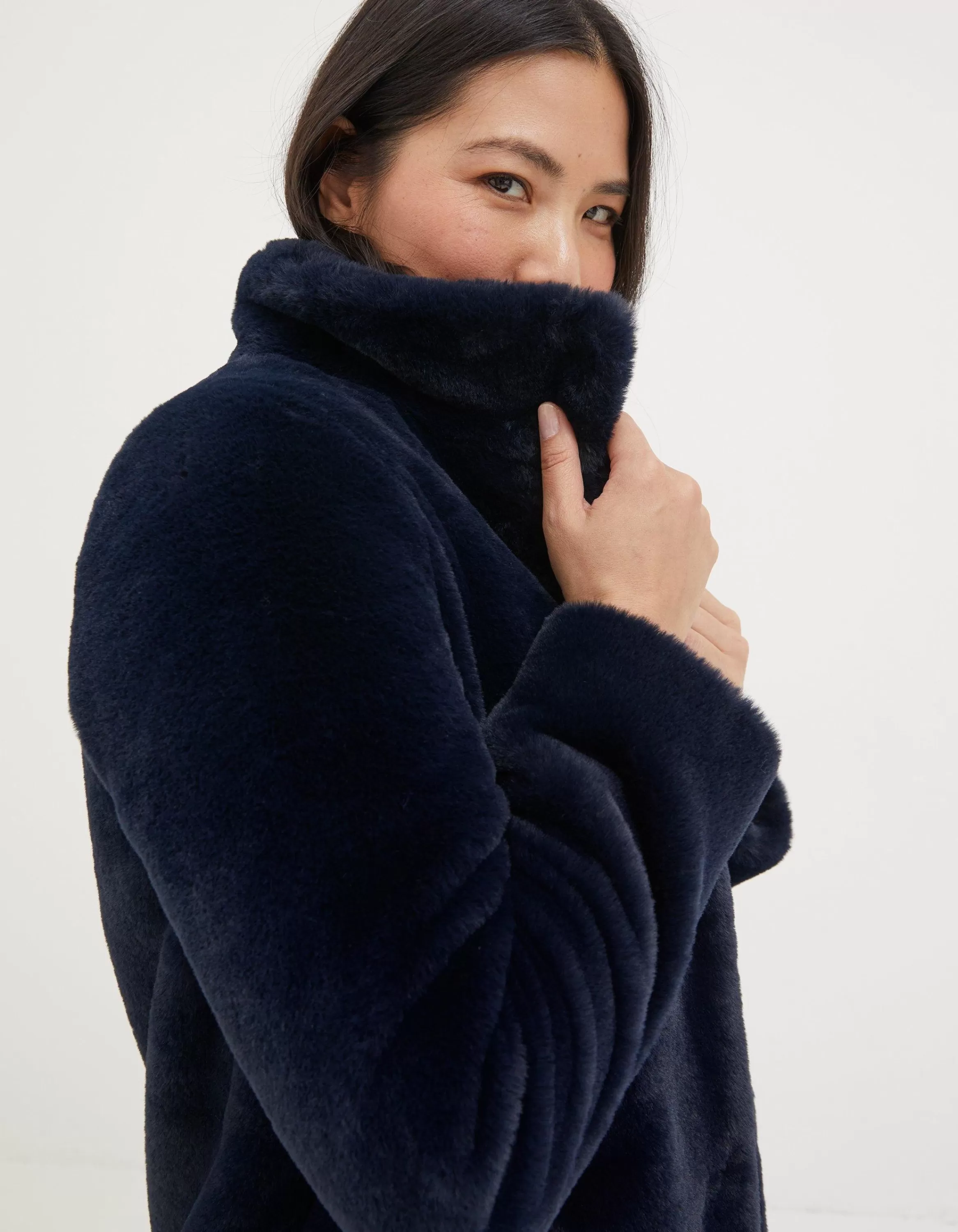 Fashion FatFace Freya Faux Fur Long Coat Navy