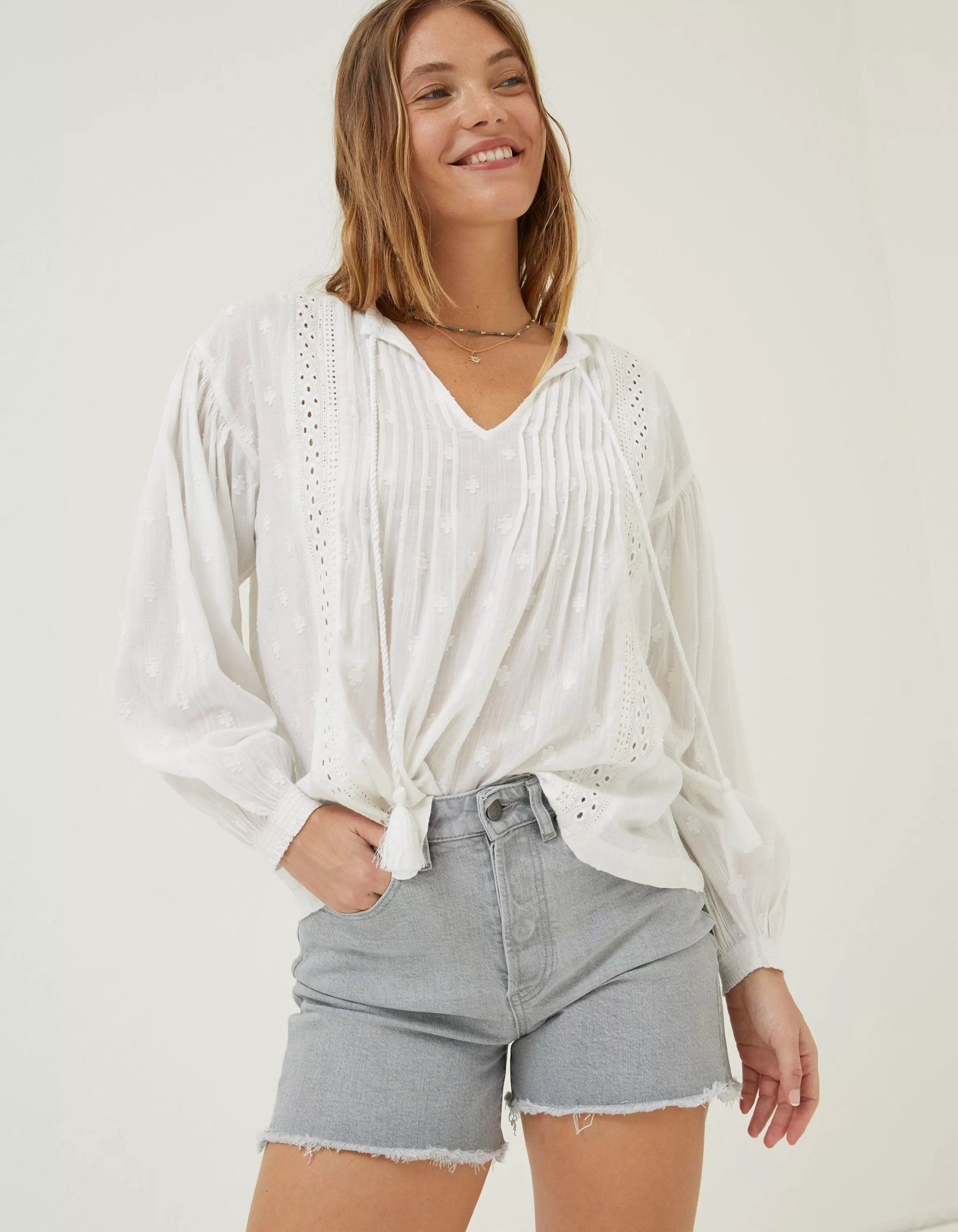 Fashion FatFace Freya Lace Blouse White