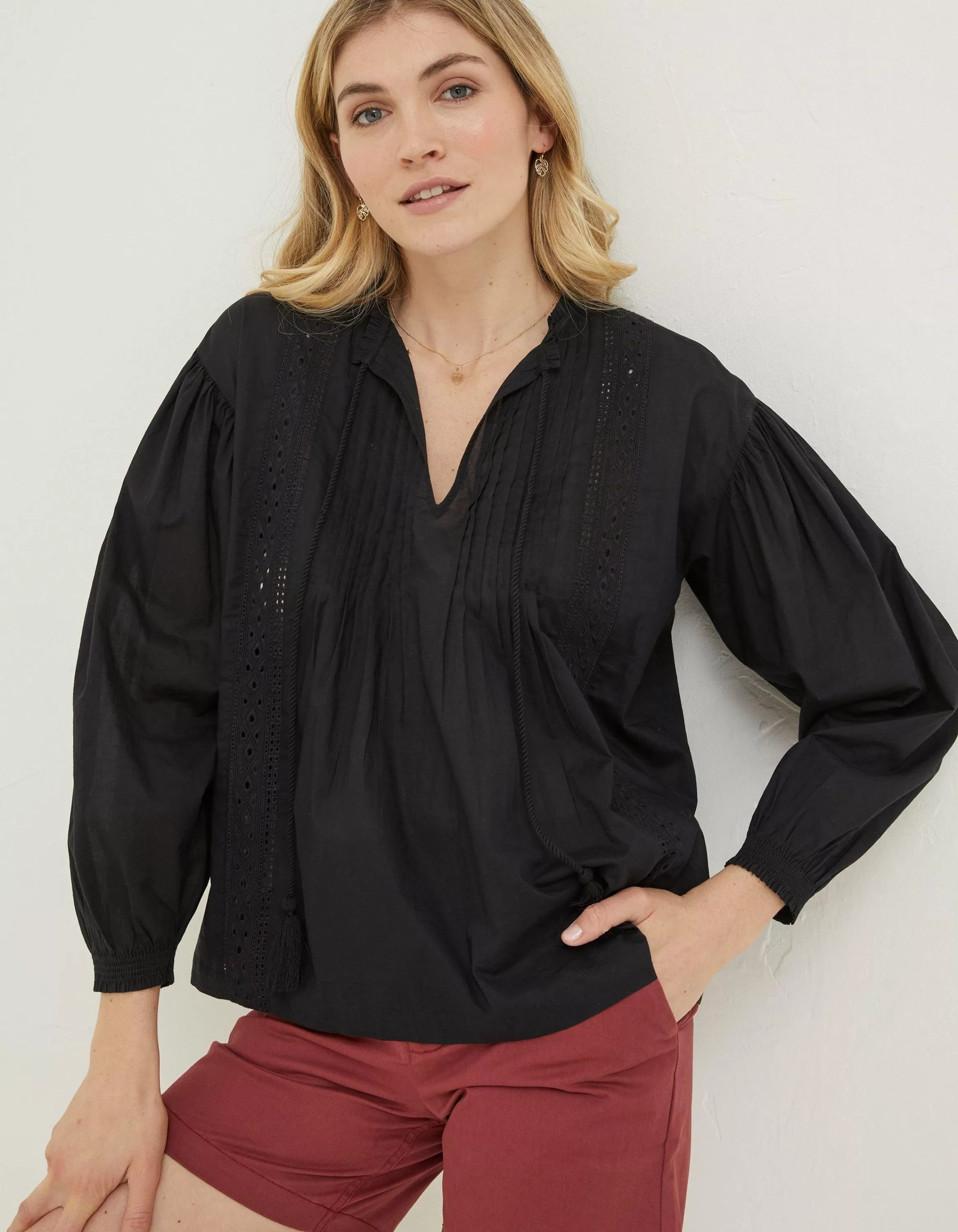 Shop FatFace Freya Lace Blouse Black