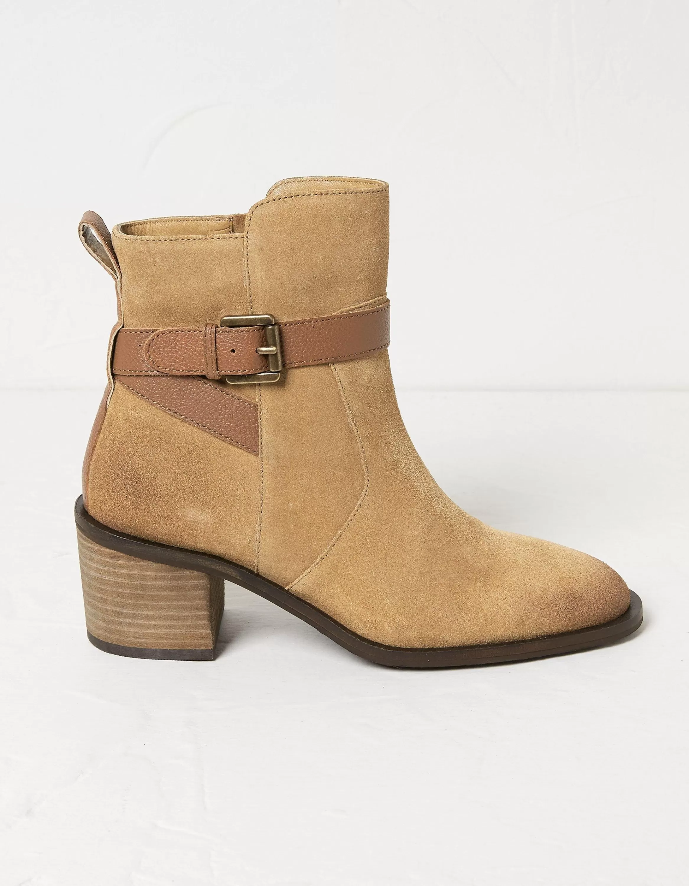 Discount FatFace Freya Suede Block Heel Ankle Boot Tan