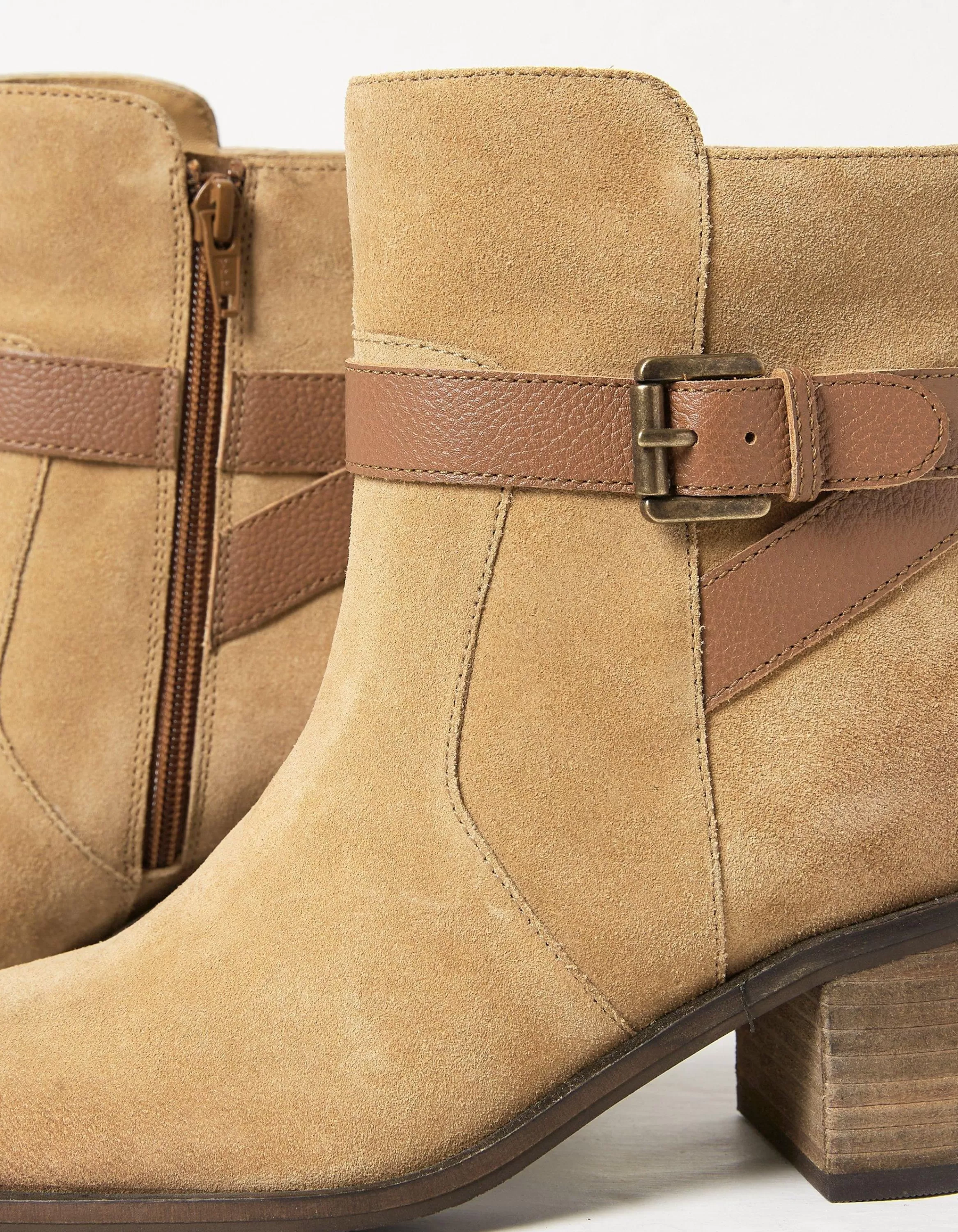 Discount FatFace Freya Suede Block Heel Ankle Boot Tan