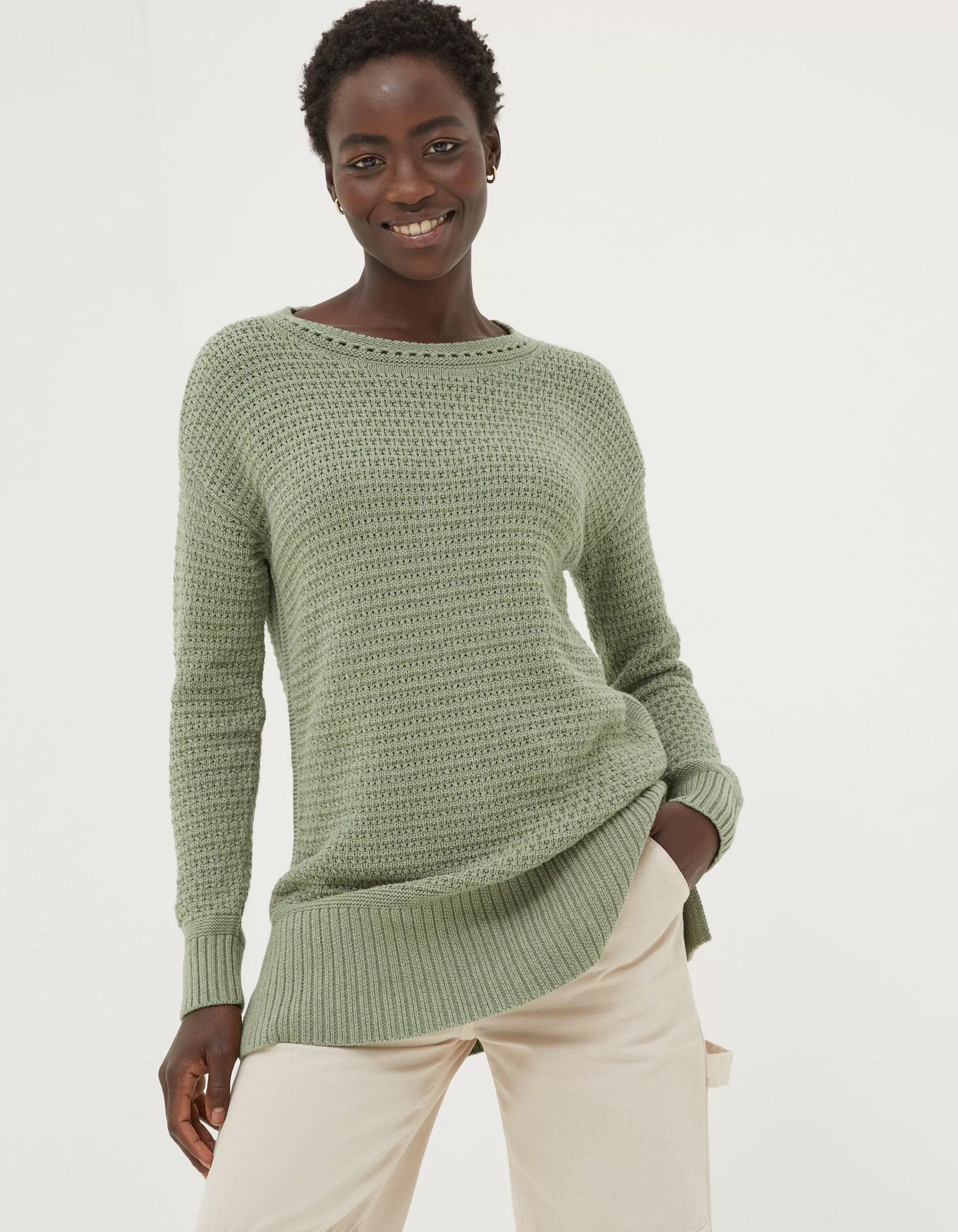 Cheap FatFace Freya Tunic Jumper Sage Green