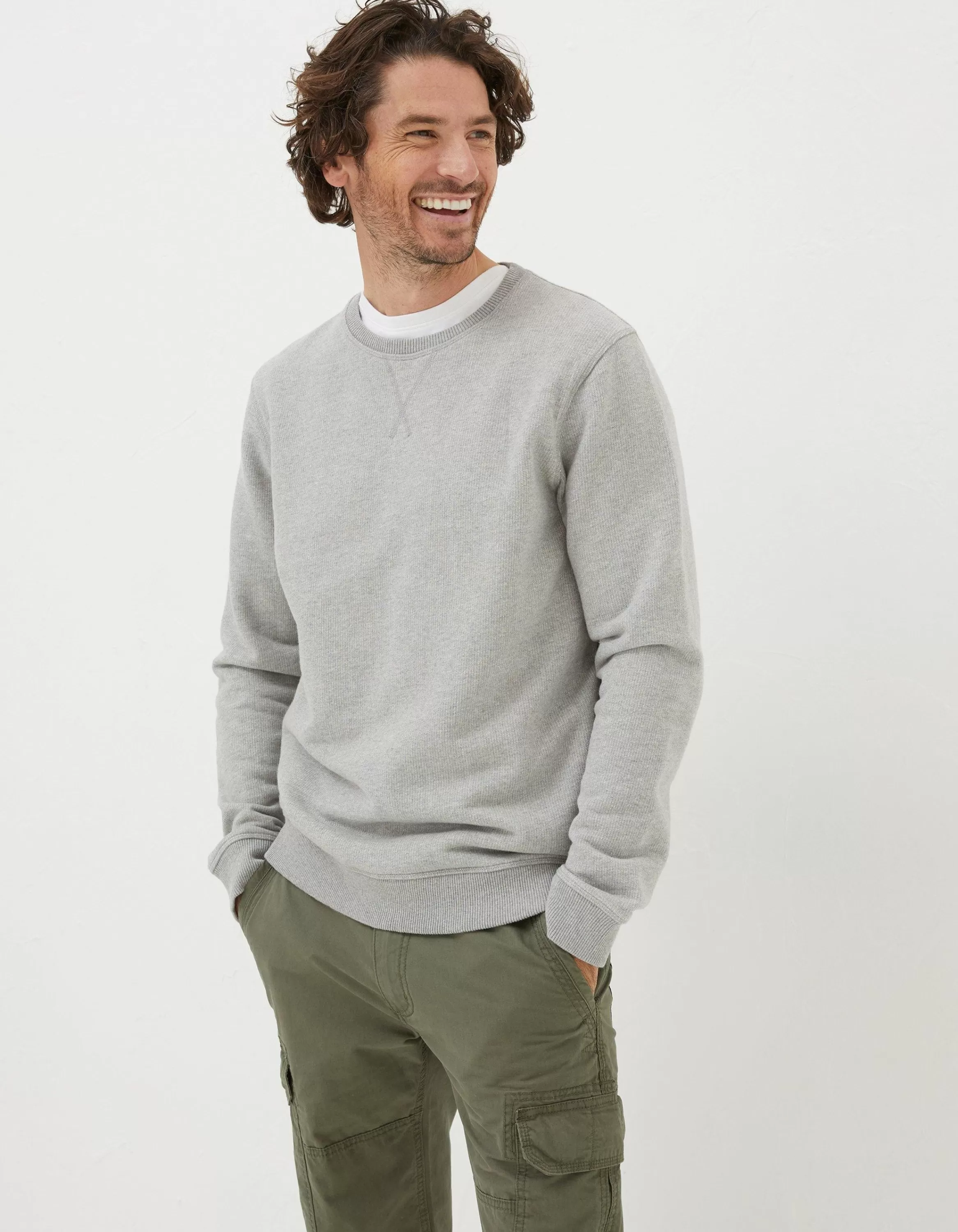 Online FatFace Frome Textured Crew Neck Sweatshirt Grey Marl