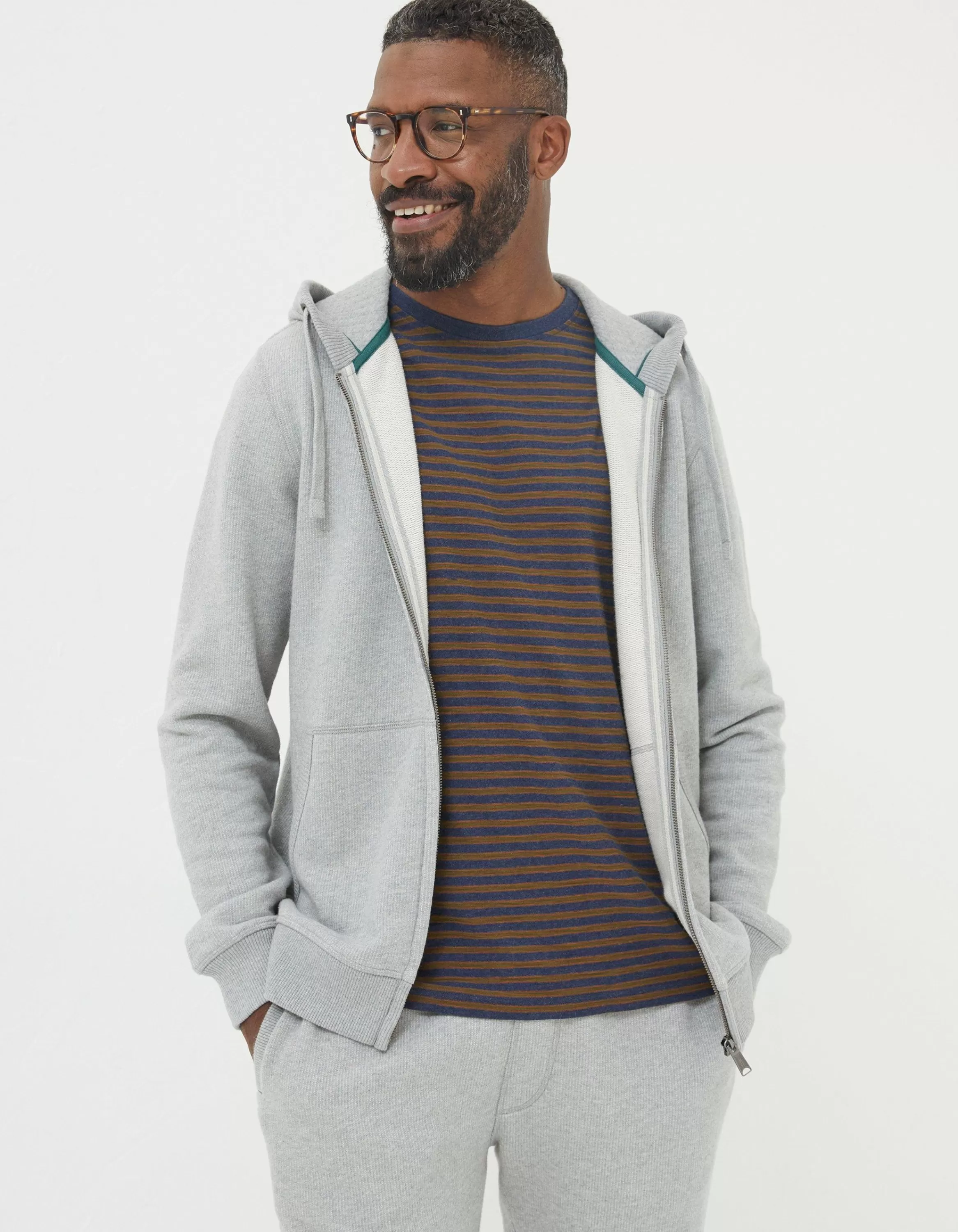 Shop FatFace Frome Textured Zip-Up Hoodie Grey Marl