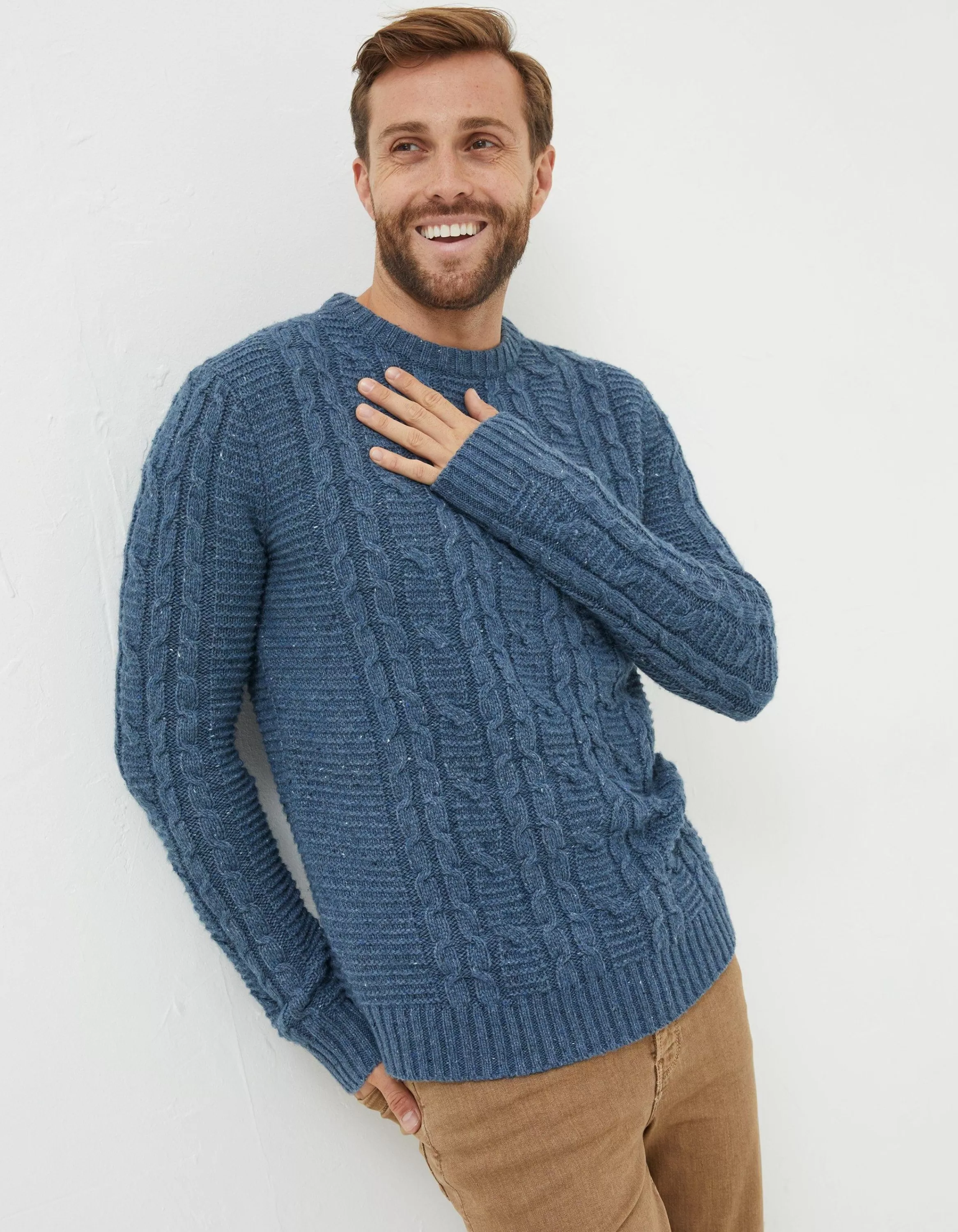 Best Sale FatFace Funtley Cable Crew Jumper Dusky Blue