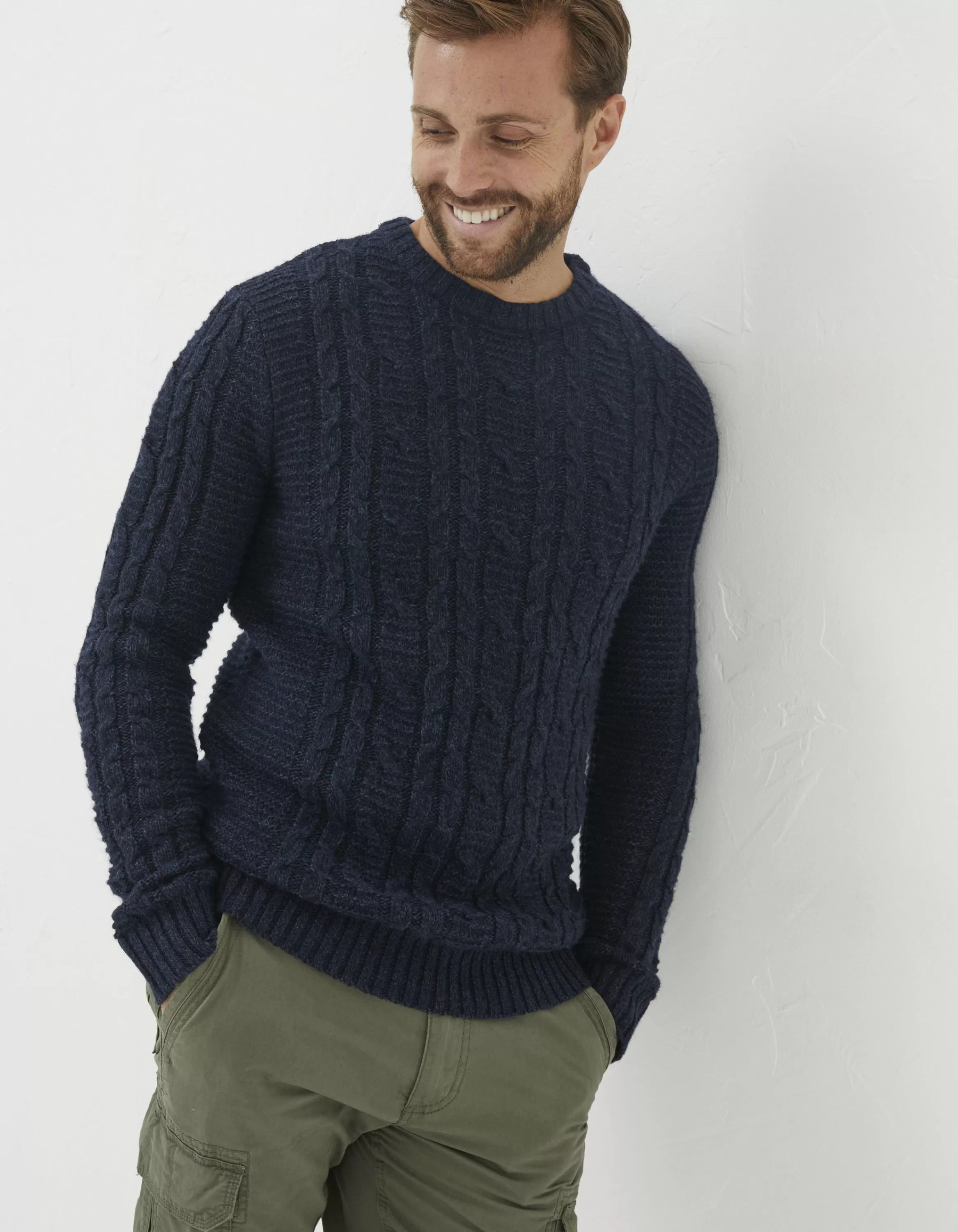 Hot FatFace Funtley Cable Crew Jumper Navy