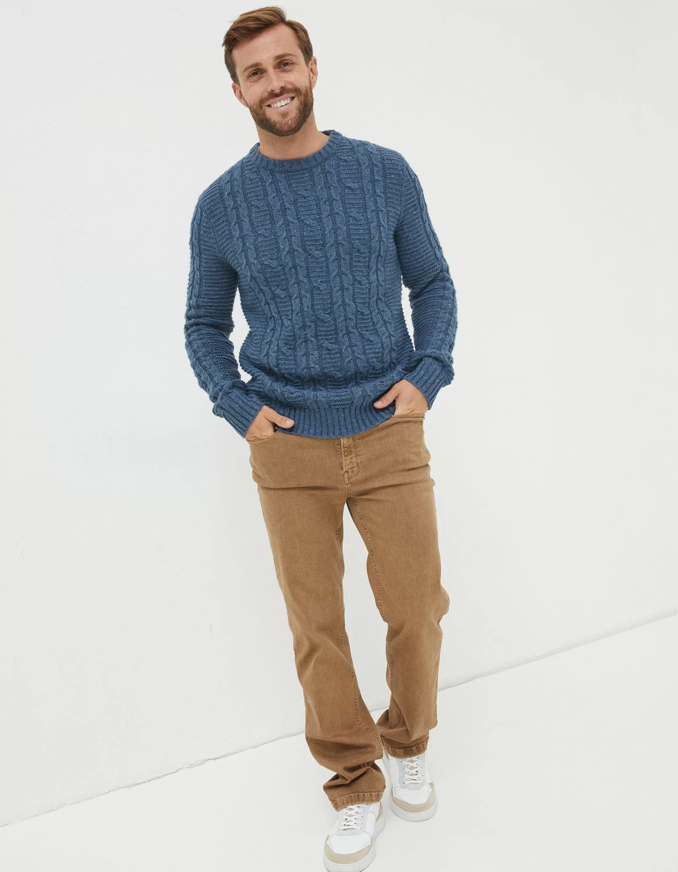 Best Sale FatFace Funtley Cable Crew Jumper Dusky Blue