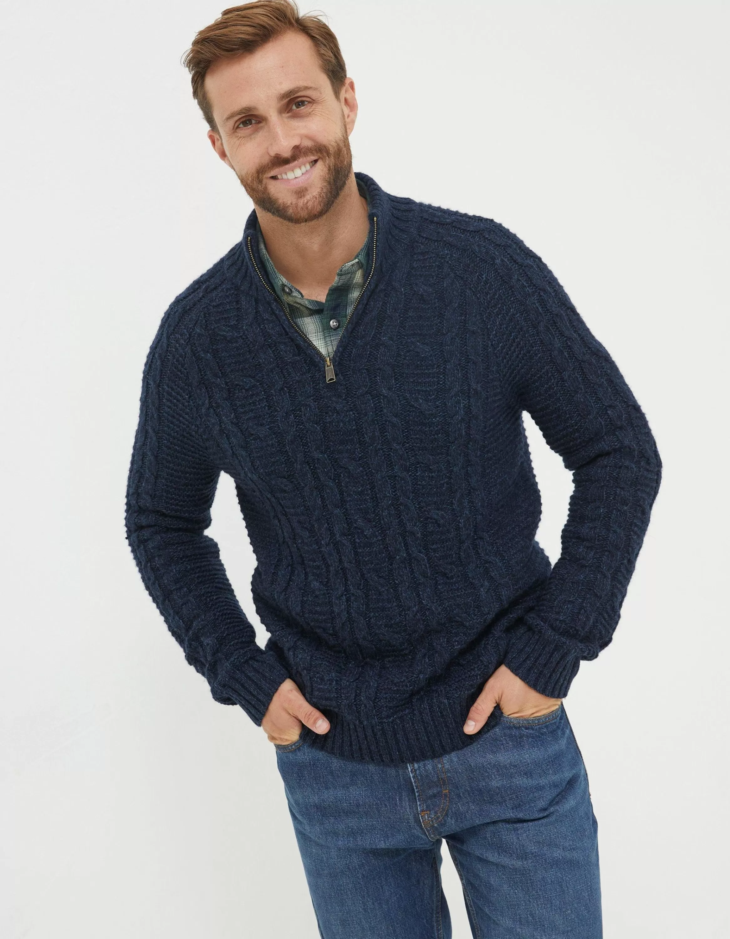 Flash Sale FatFace Funtley Cable Half Neck Jumper Navy