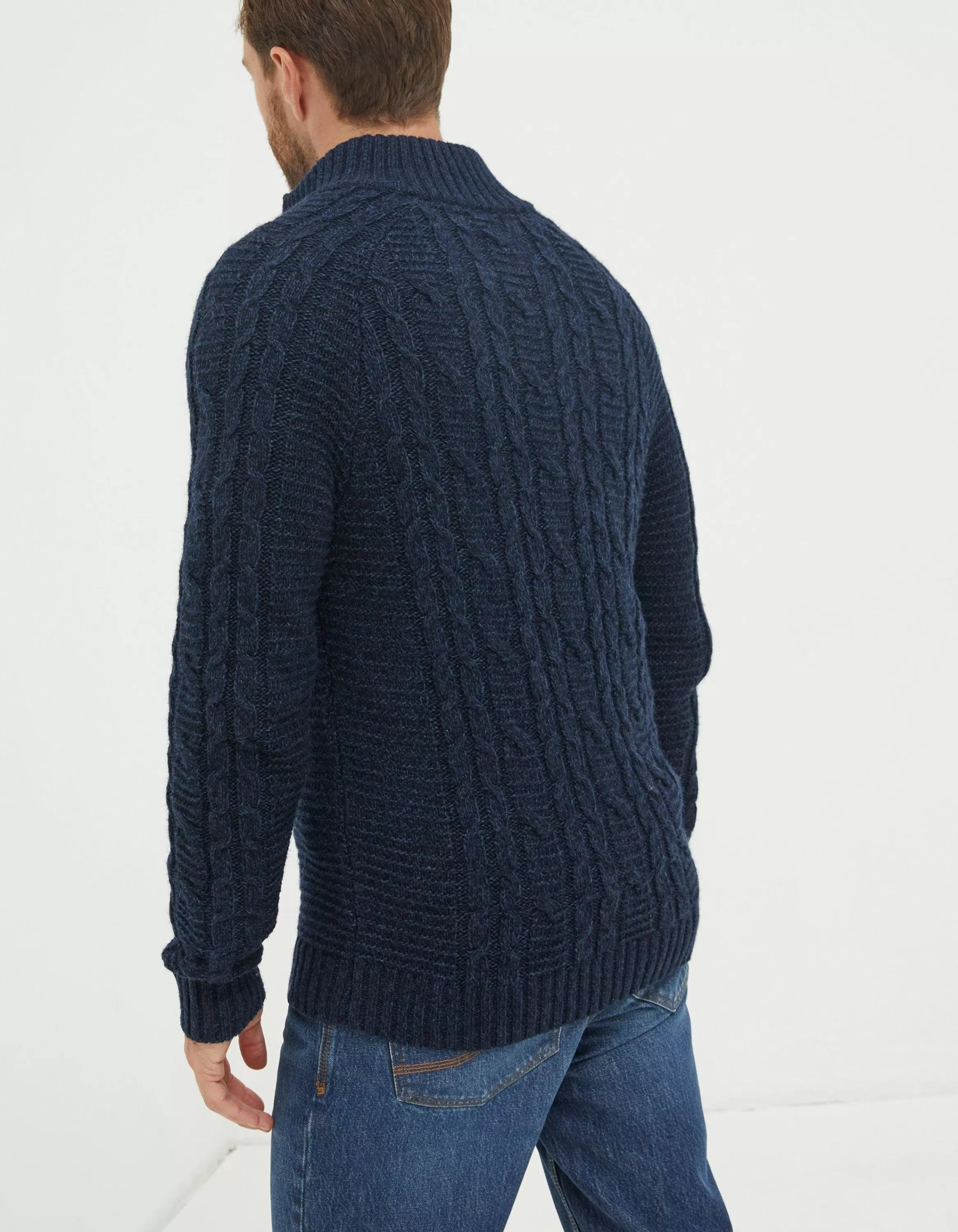 Flash Sale FatFace Funtley Cable Half Neck Jumper Navy