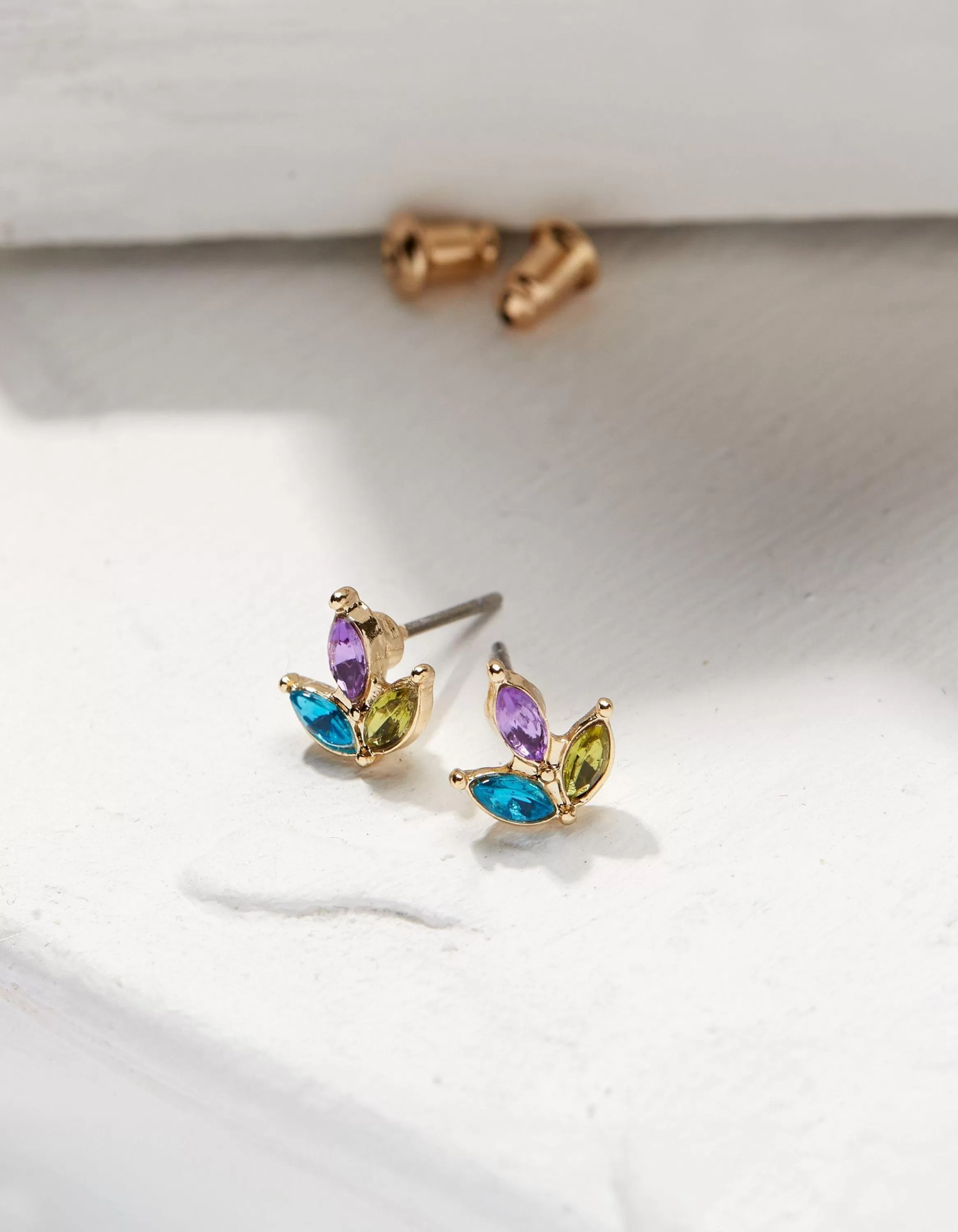 New FatFace Gem Leaf Studs Multi