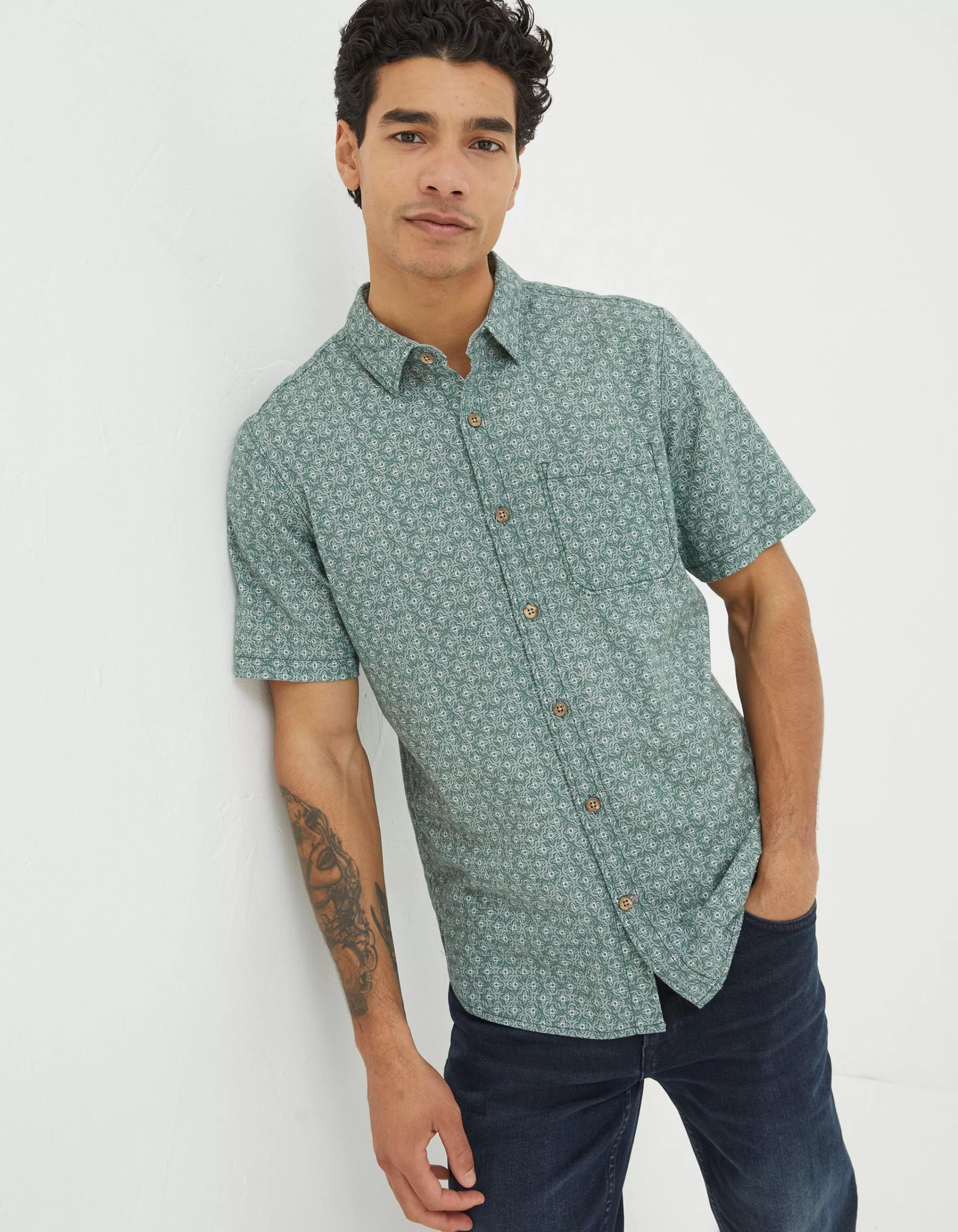 New FatFace Geo Print Shirt Washed Green