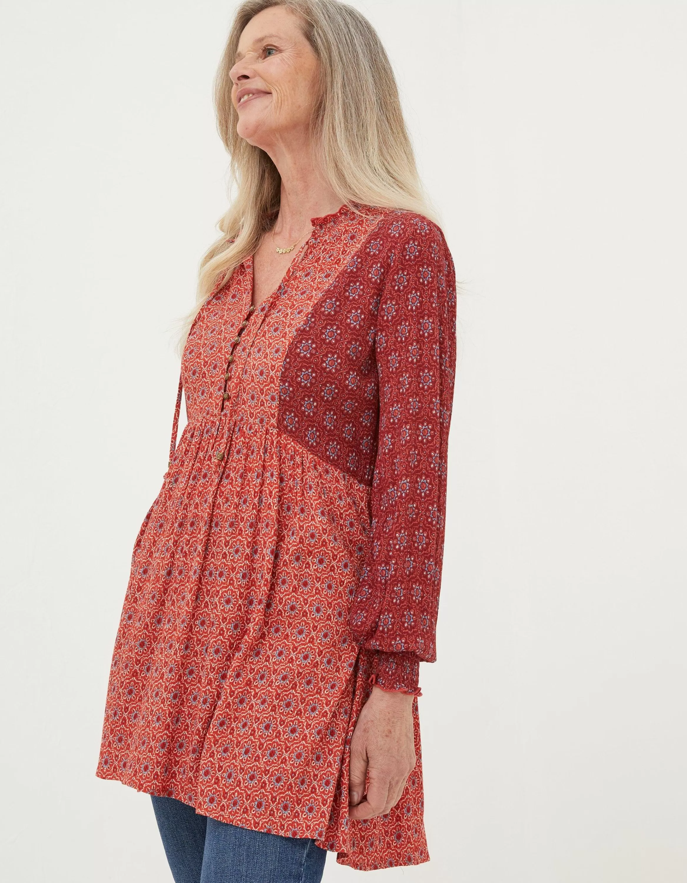 Best Sale FatFace Gerry Craft Geo Tunic Raspberry Red