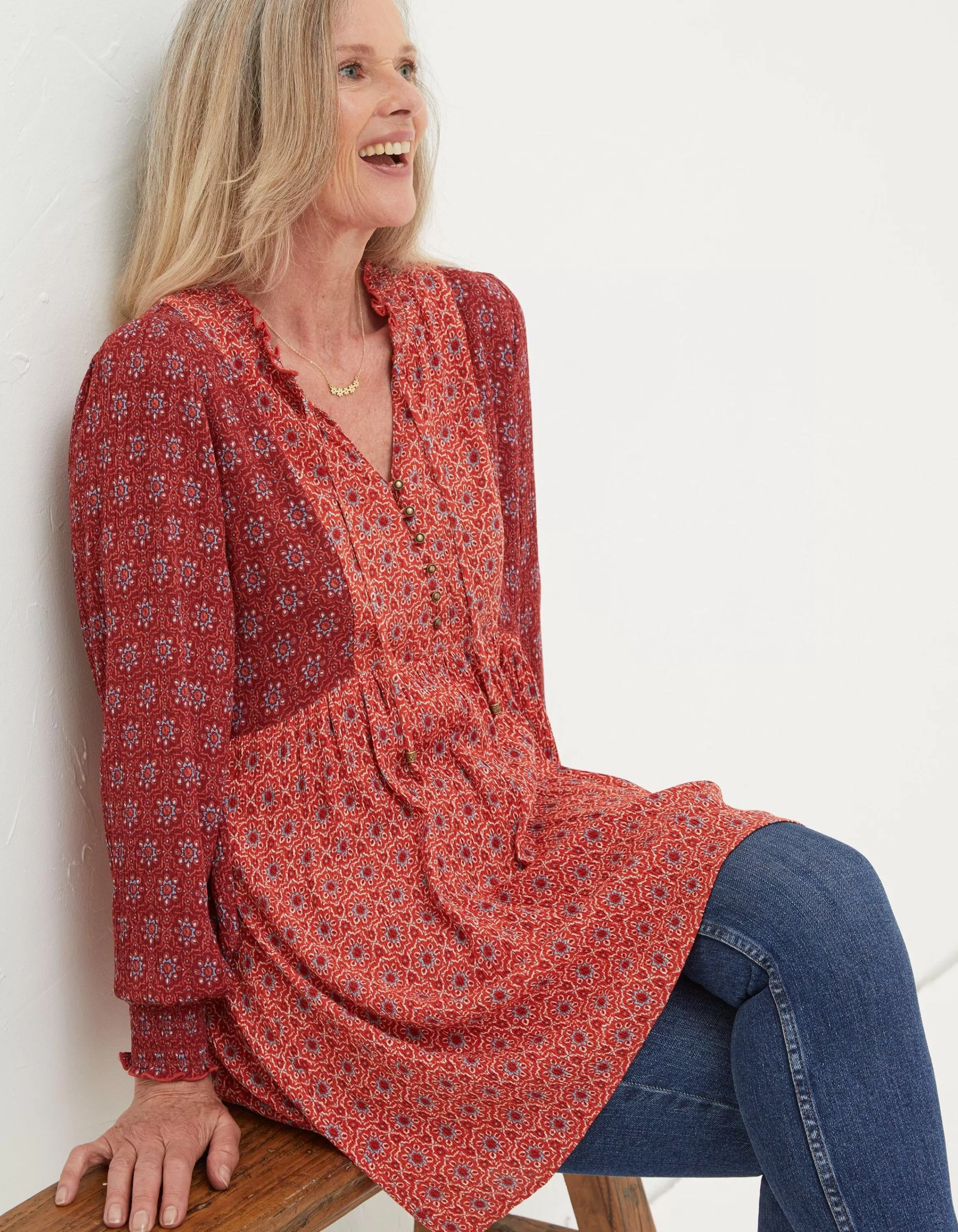 Best Sale FatFace Gerry Craft Geo Tunic Raspberry Red