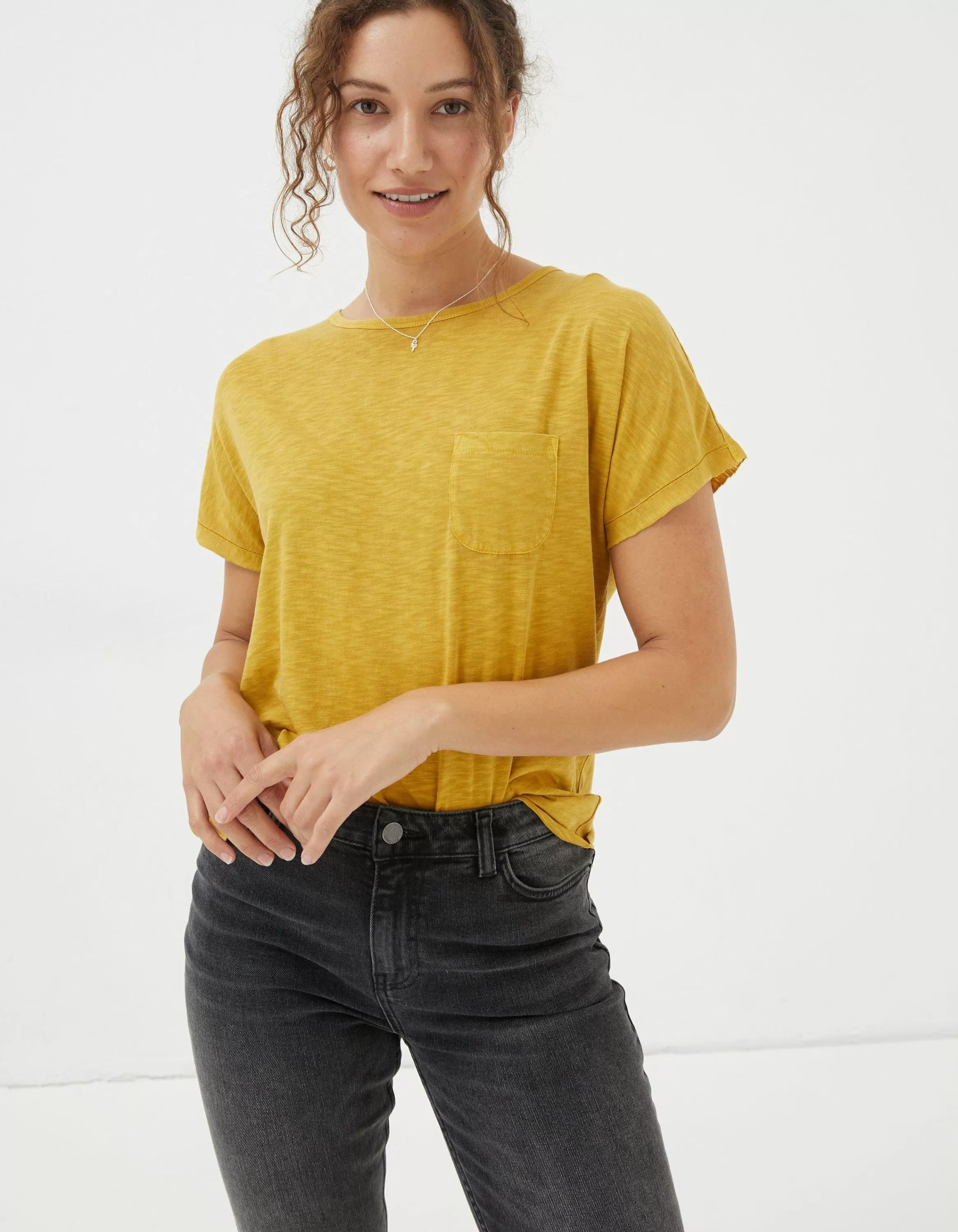 New FatFace Gigi Garment Dye T Shirt Bright Yellow