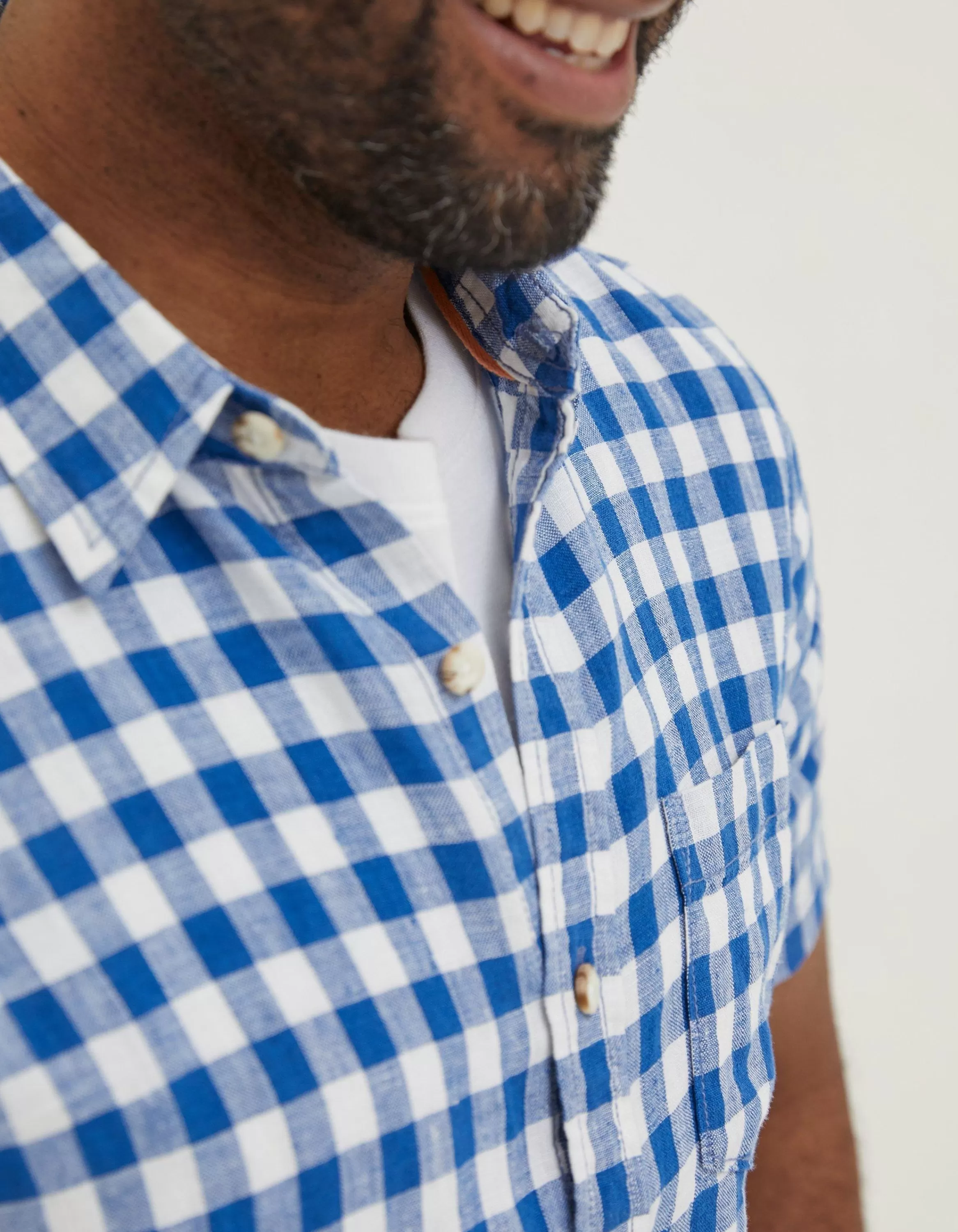 Flash Sale FatFace Gingham Linen Shirt Cobalt Blue