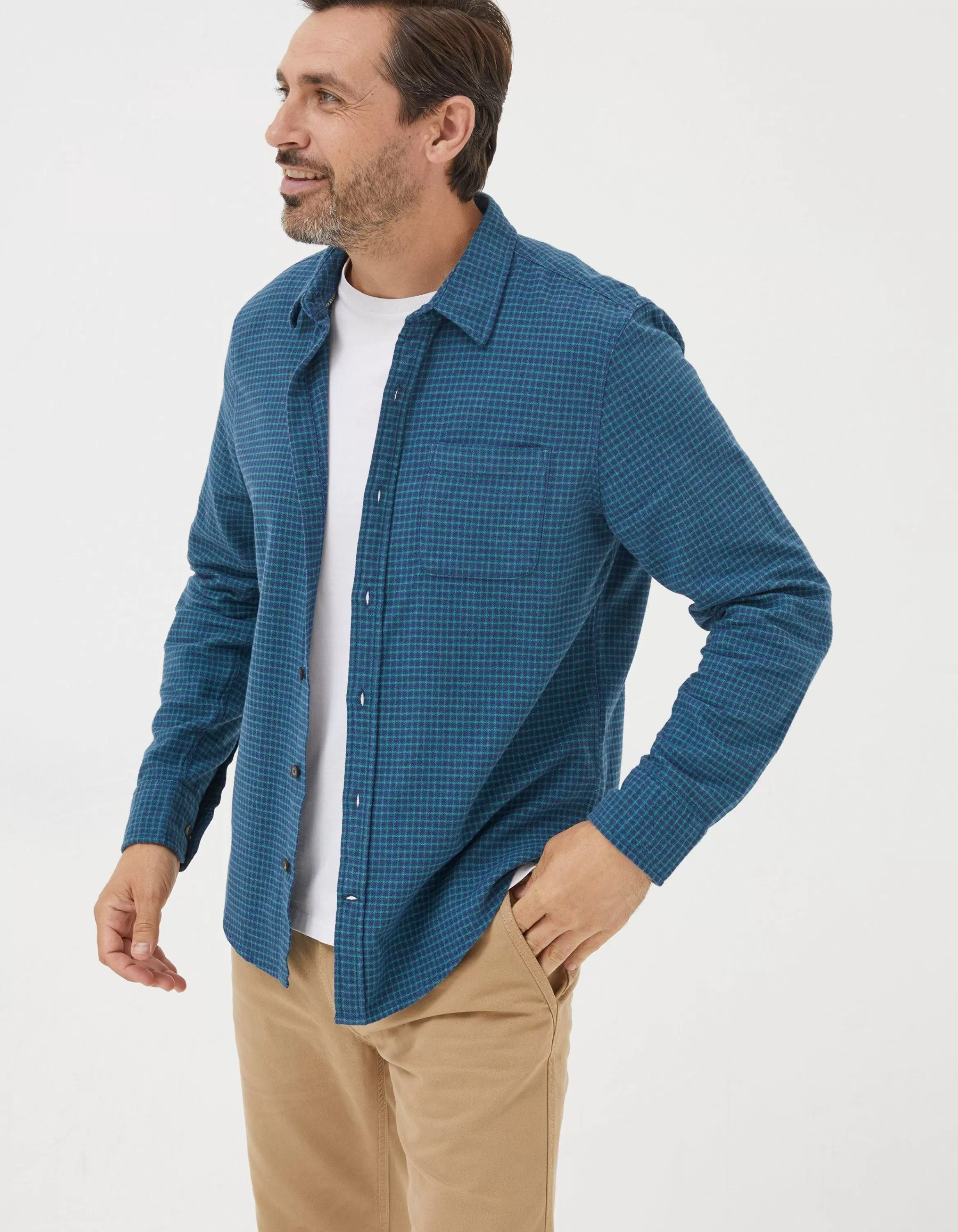 Discount FatFace Glynde Grid Check Shirt Teal Green