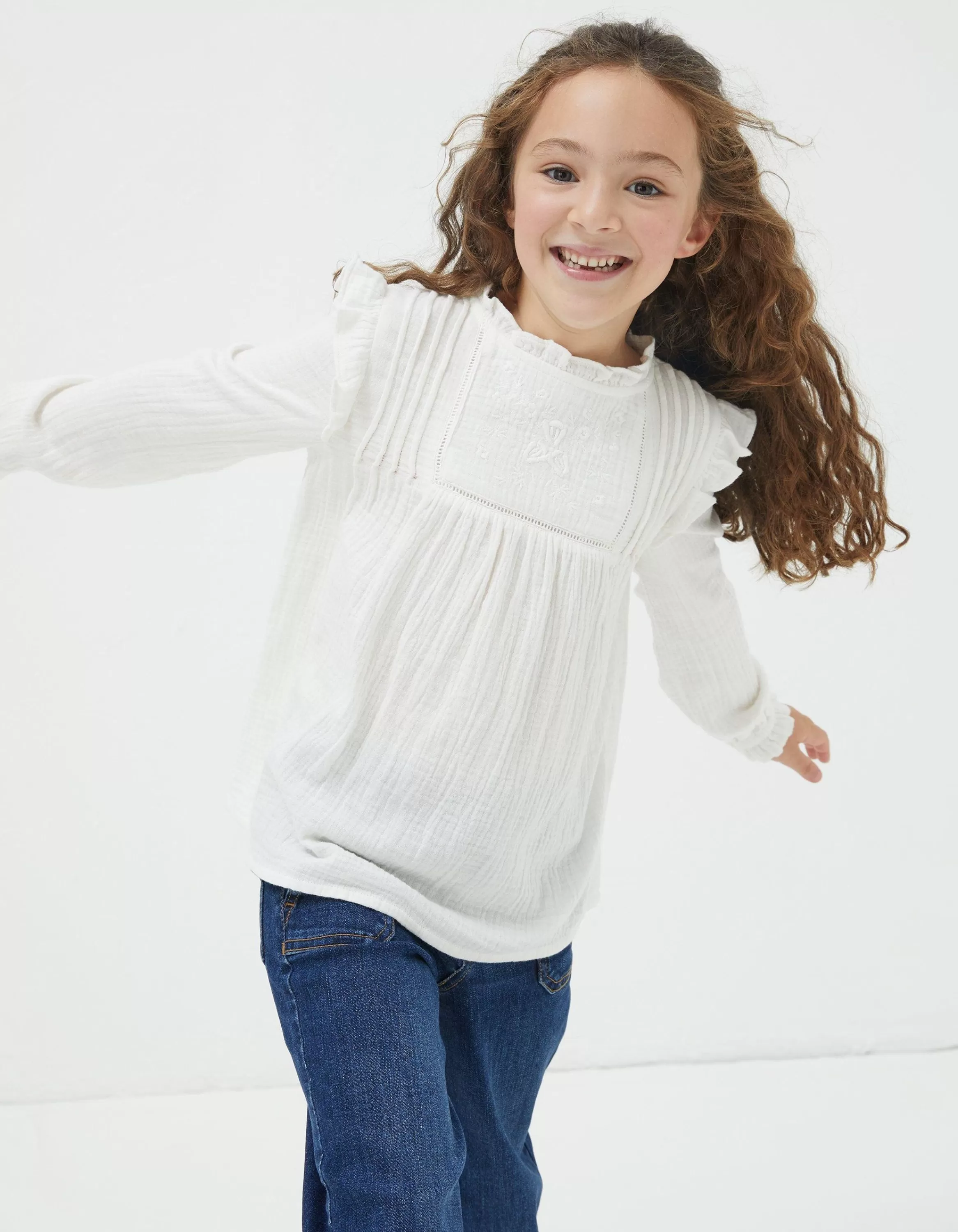 Best FatFace Grace Frill Blouse Natural White