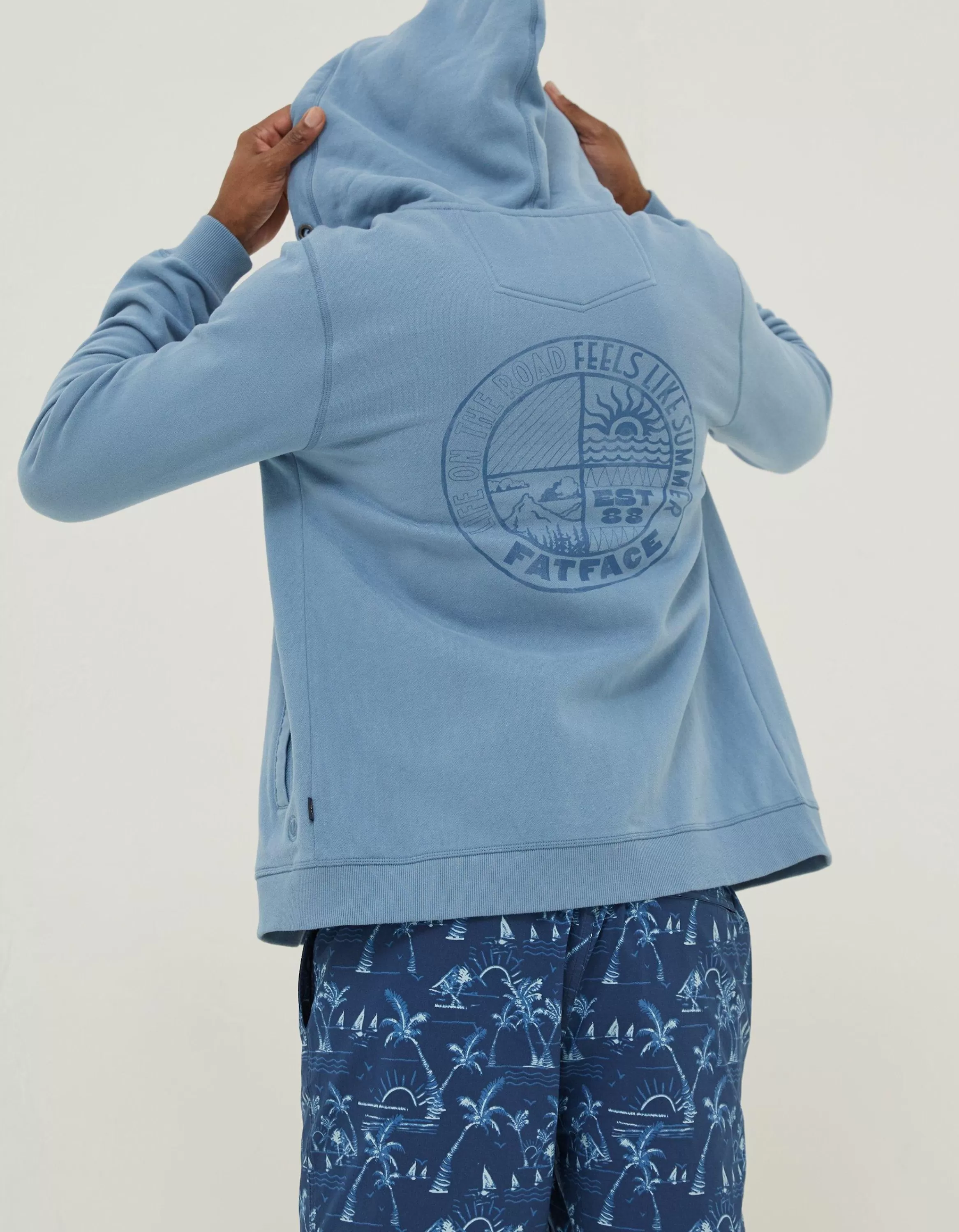 Outlet FatFace Graphic Zip Through Hoodie Blue