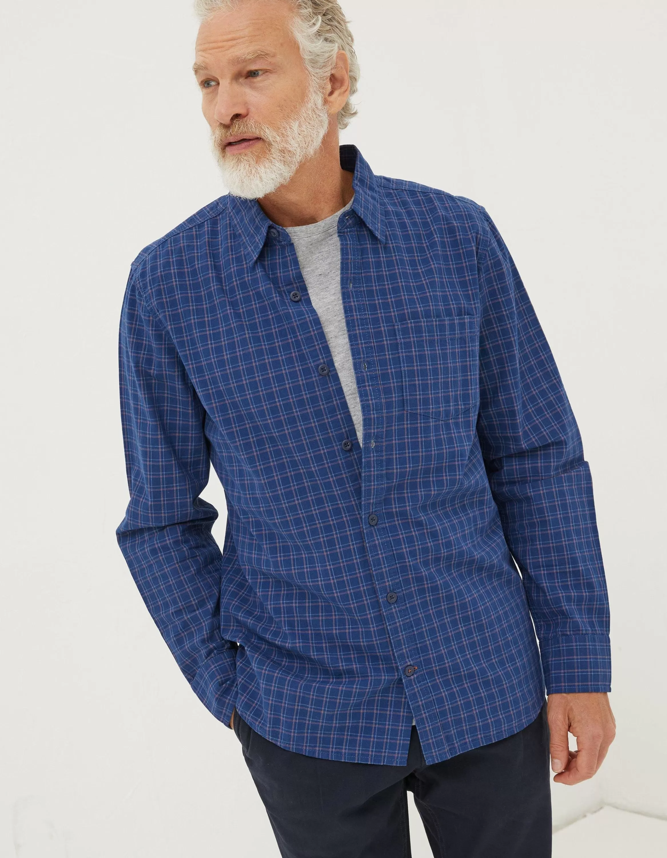 Cheap FatFace Grays Grid Check Shirt Blue