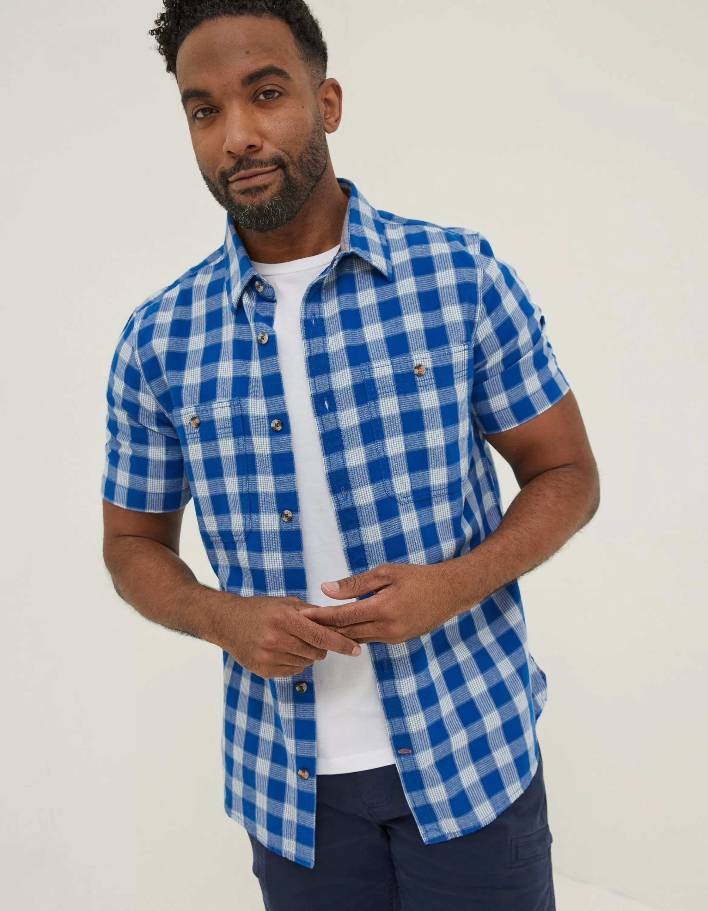 Cheap FatFace Grid Check Shirt Cobalt Blue