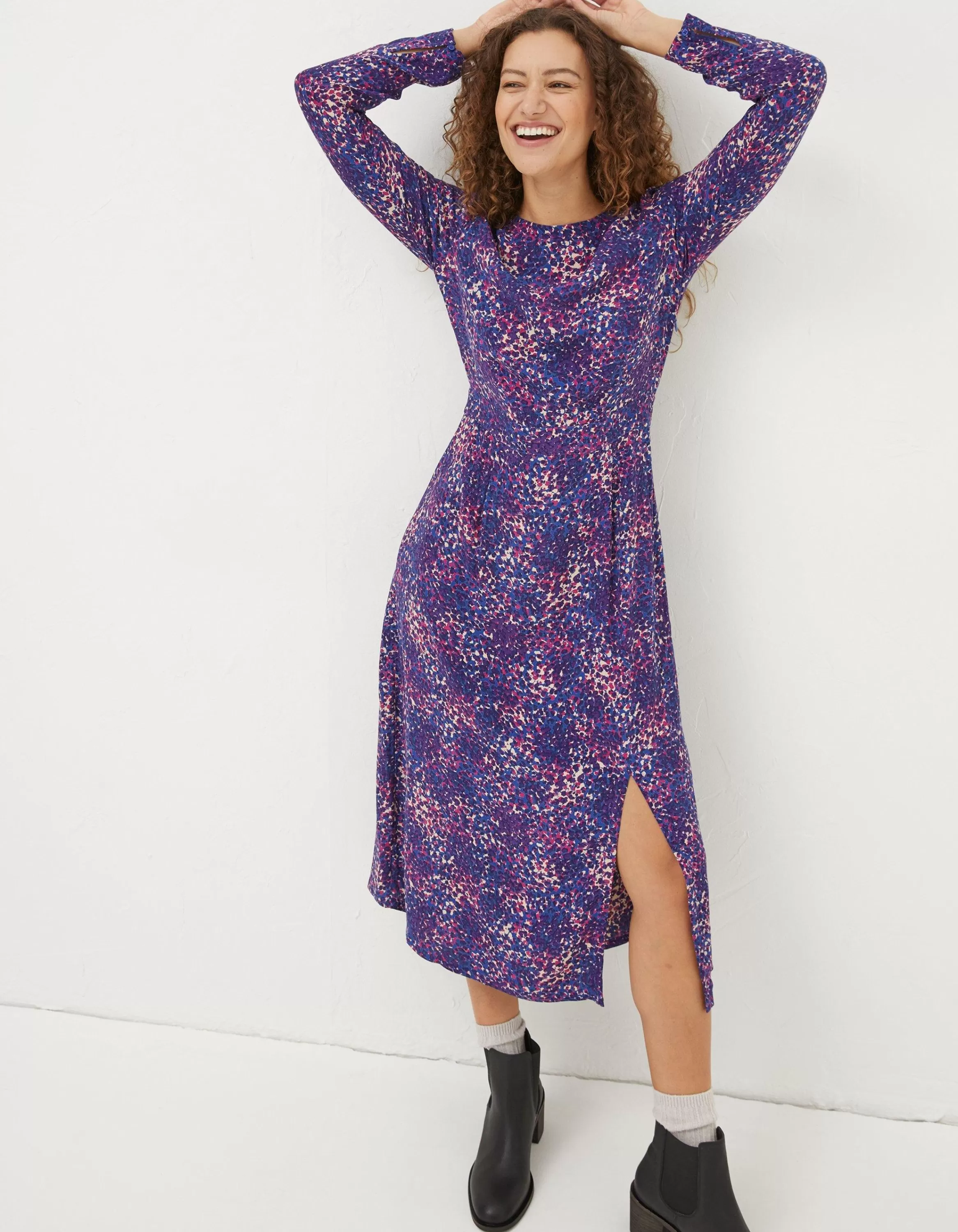 Best FatFace Haldon Layered Spot Midi Dress Navy