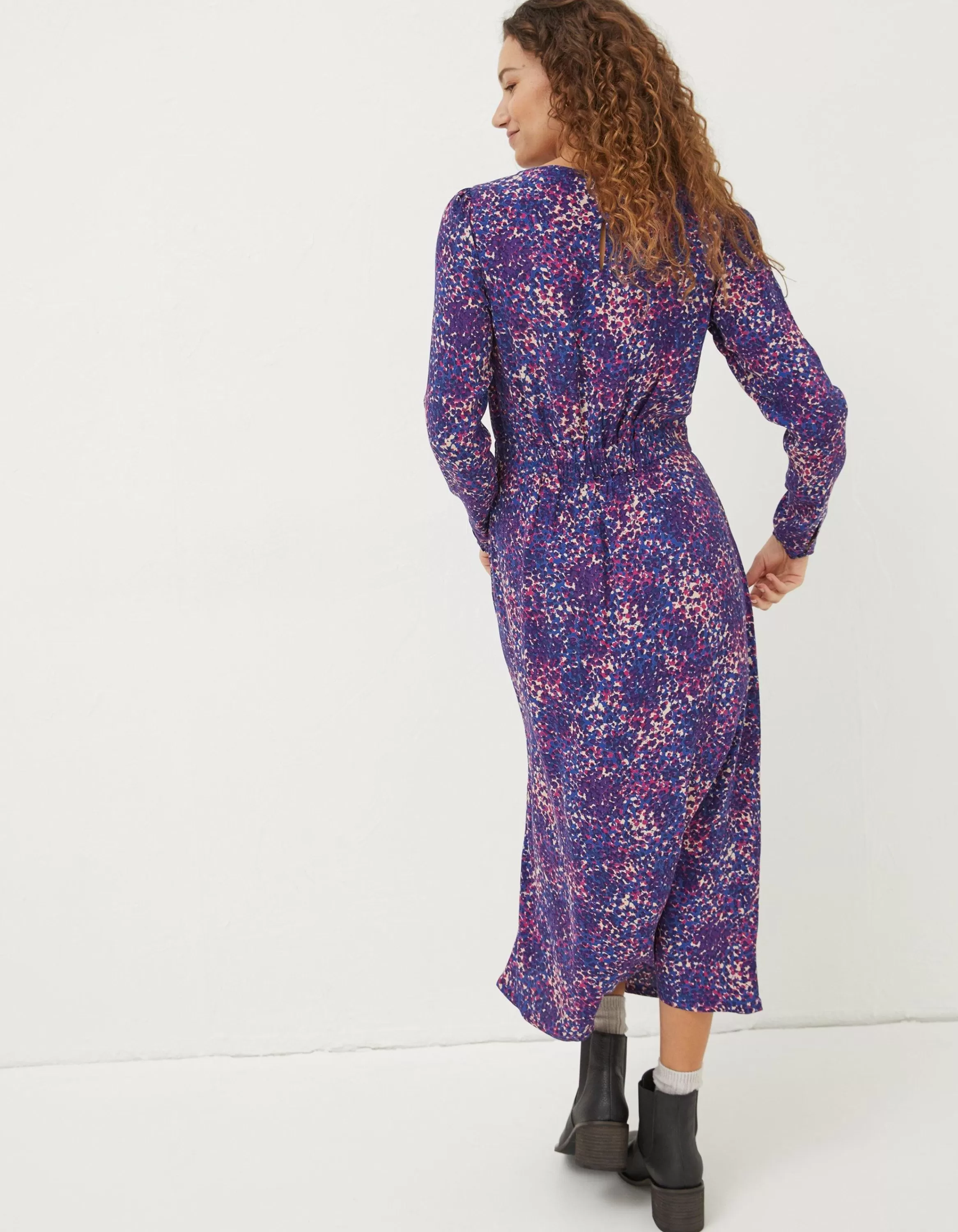 Best FatFace Haldon Layered Spot Midi Dress Navy