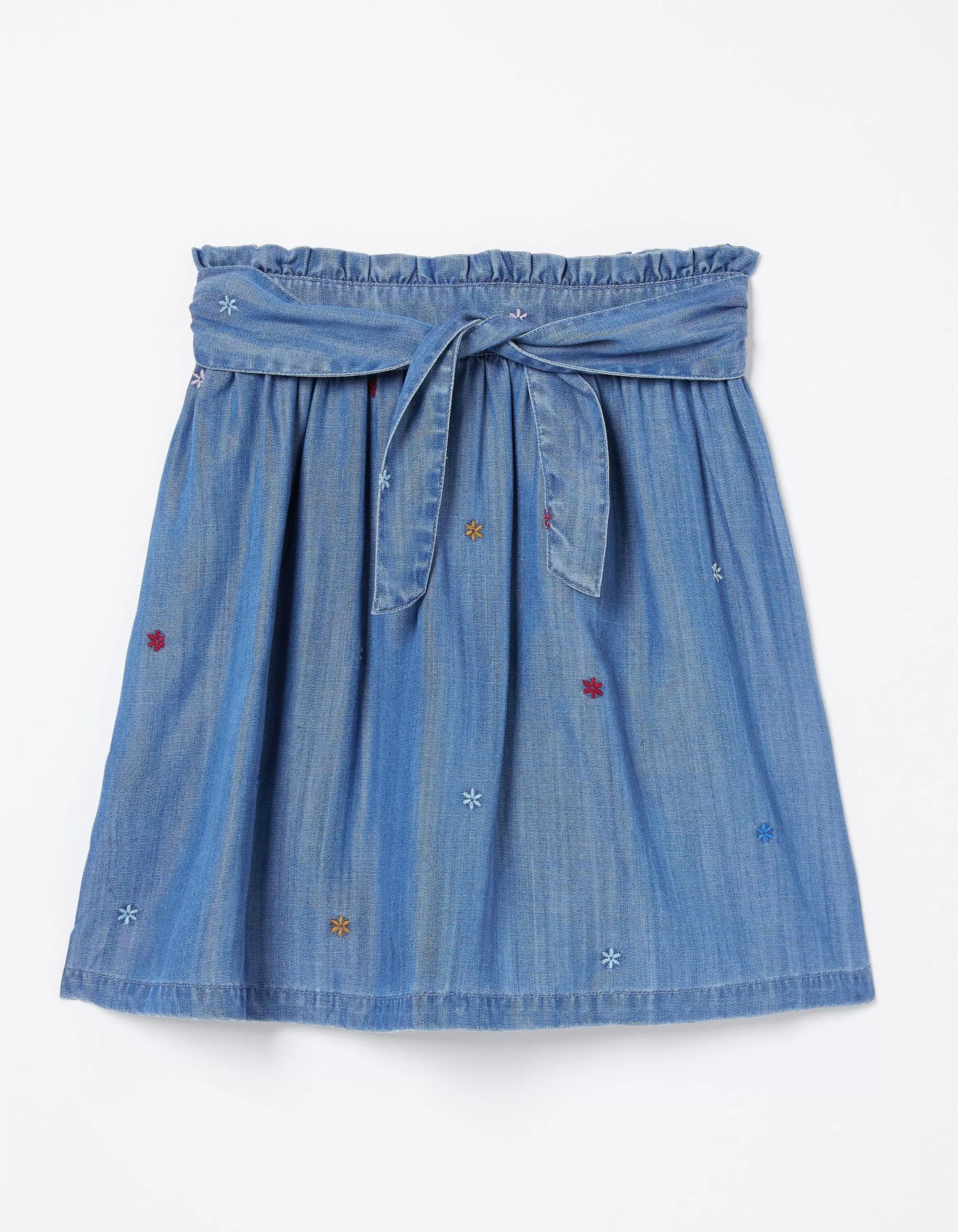 Shop FatFace Hallie Flower Embroidered Tie Skirt Chambray Blue