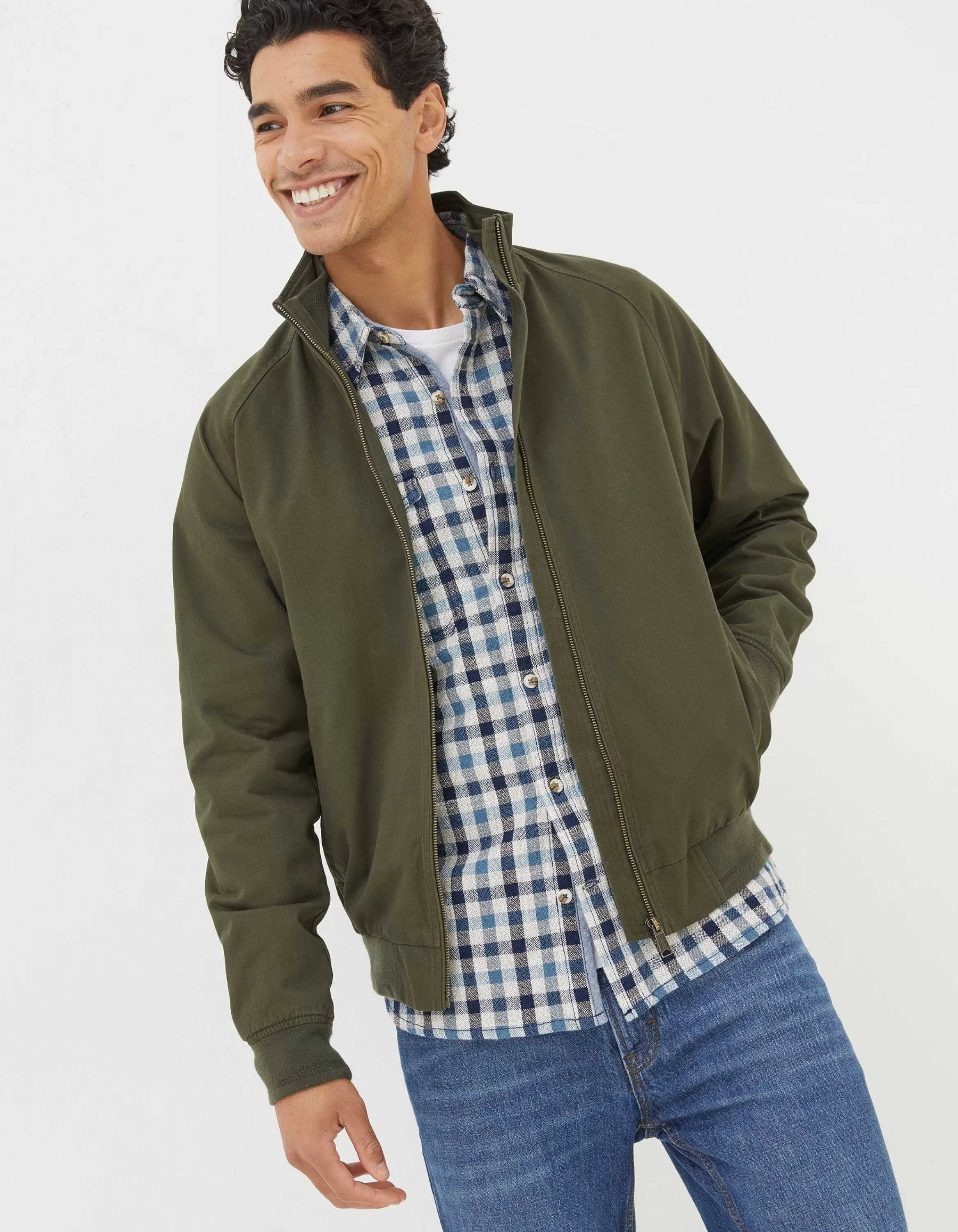 Shop FatFace Harrington Bomber Jacket Dark Green