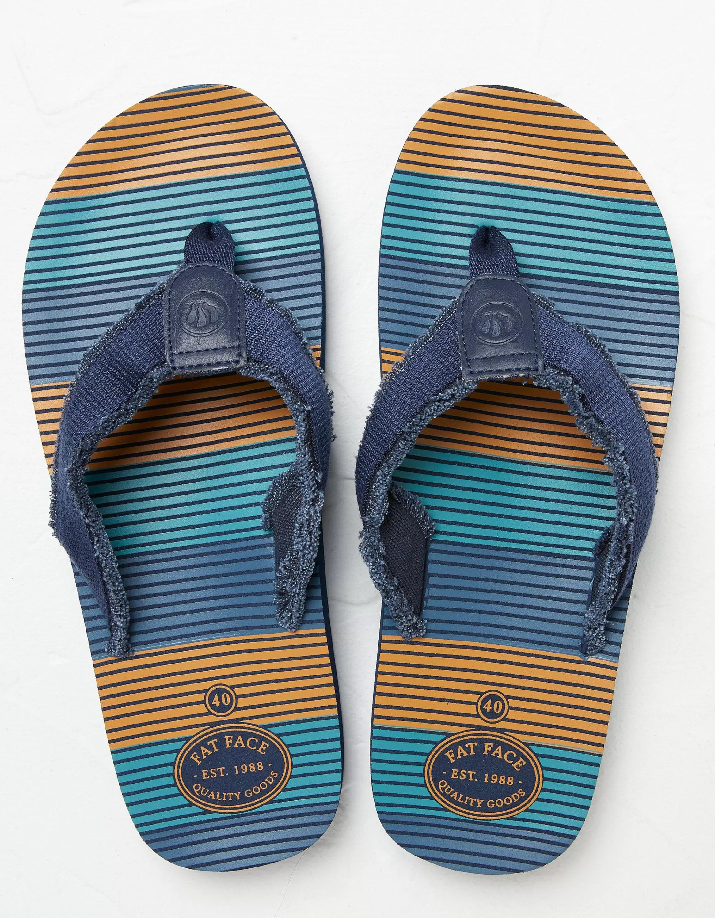 Hot FatFace Harris Stripe Flip Flops Dark Teal