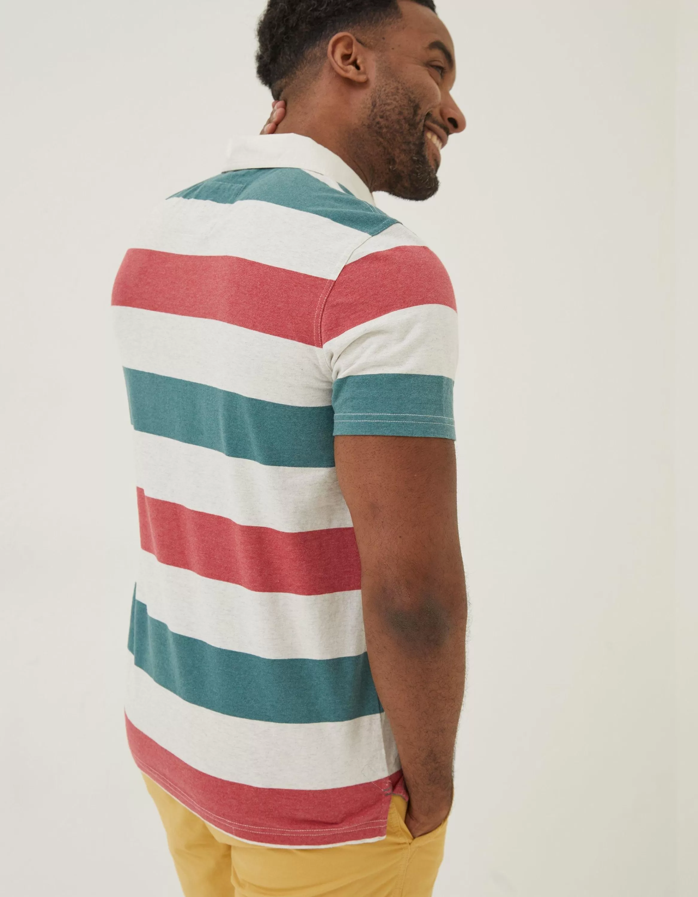 Sale FatFace Hastings Block Stripe Polo Off White