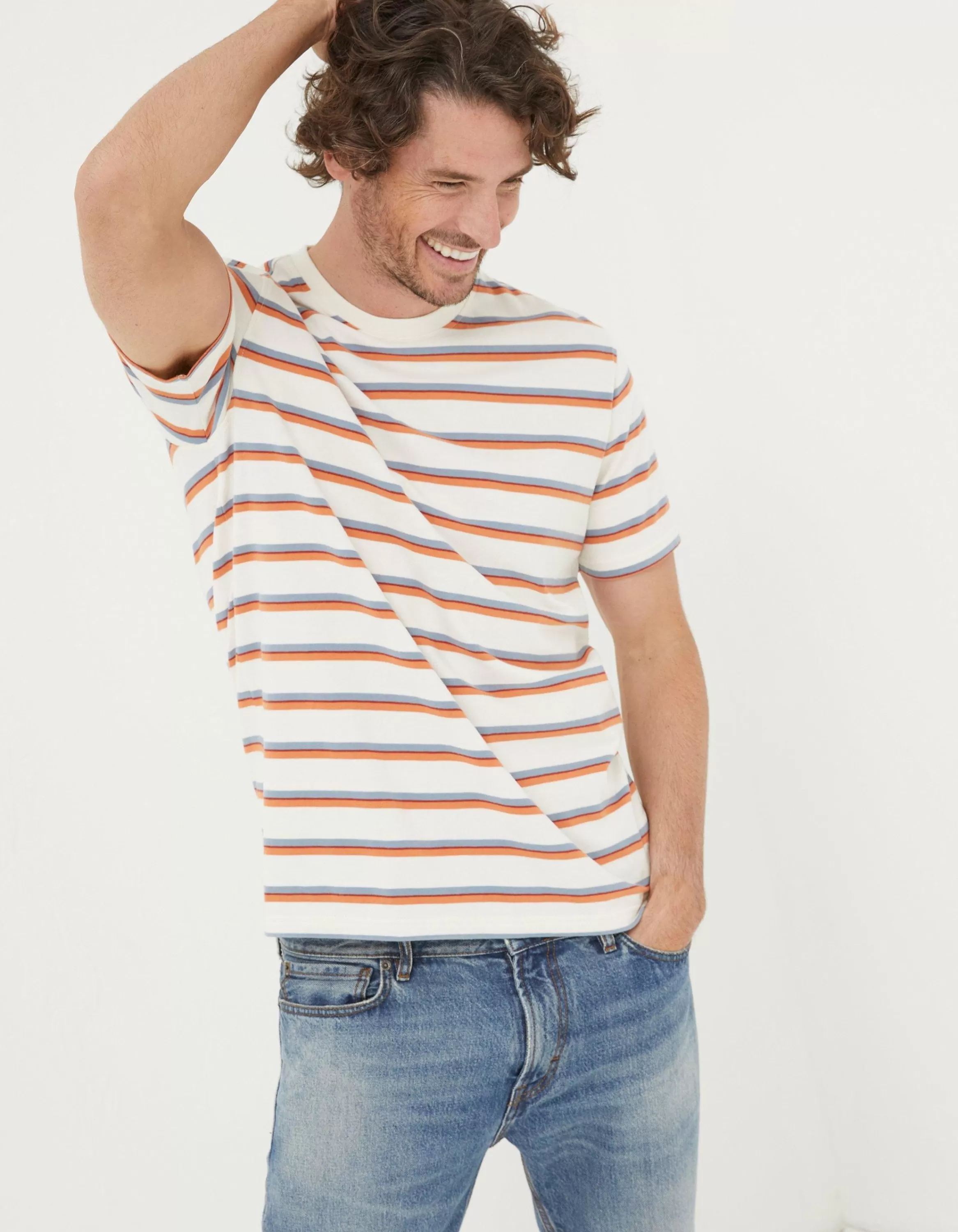 New FatFace Henford Stripe T-Shirt Off White