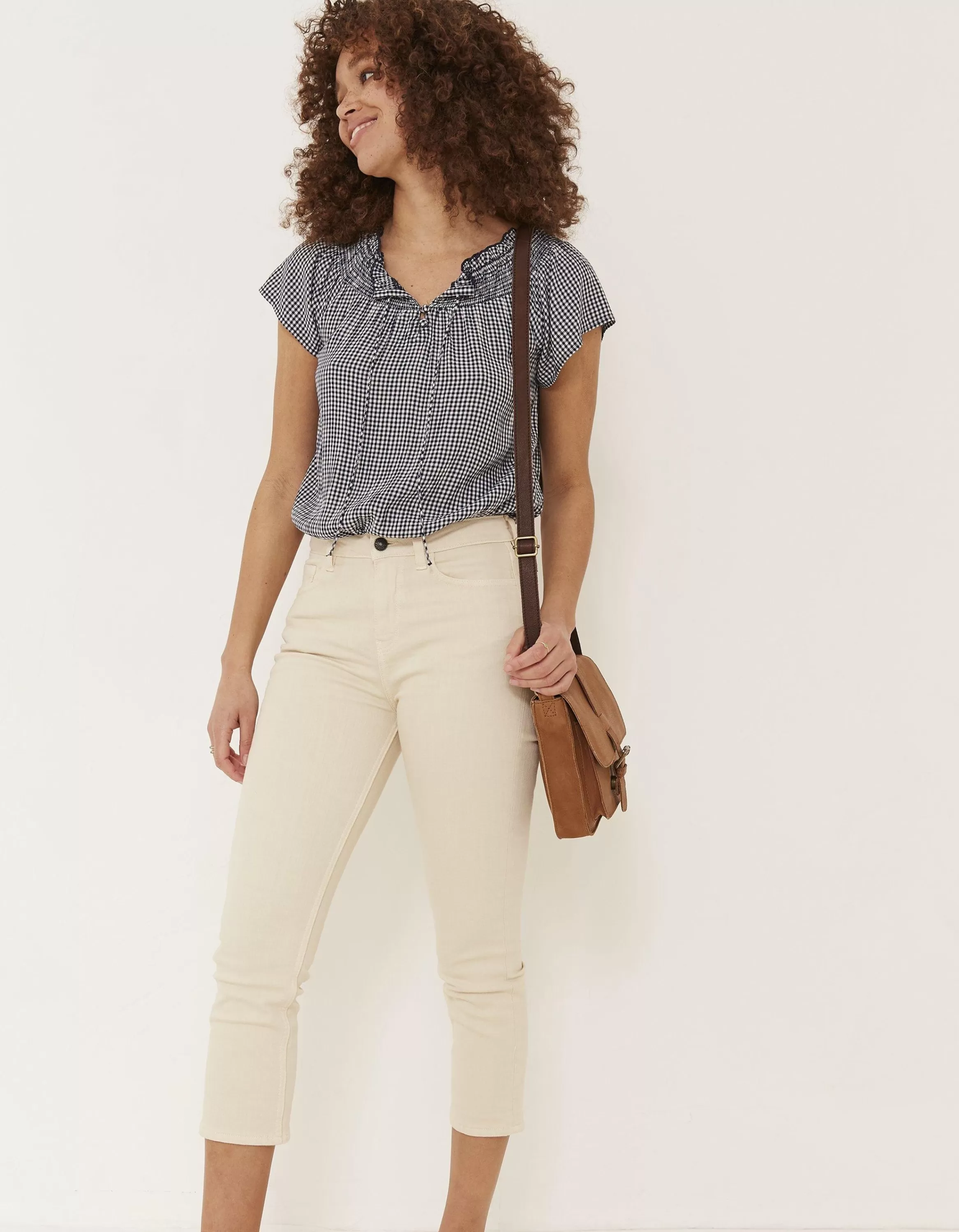 Outlet FatFace Hertford Skinny Denim Capri Crops Ecru